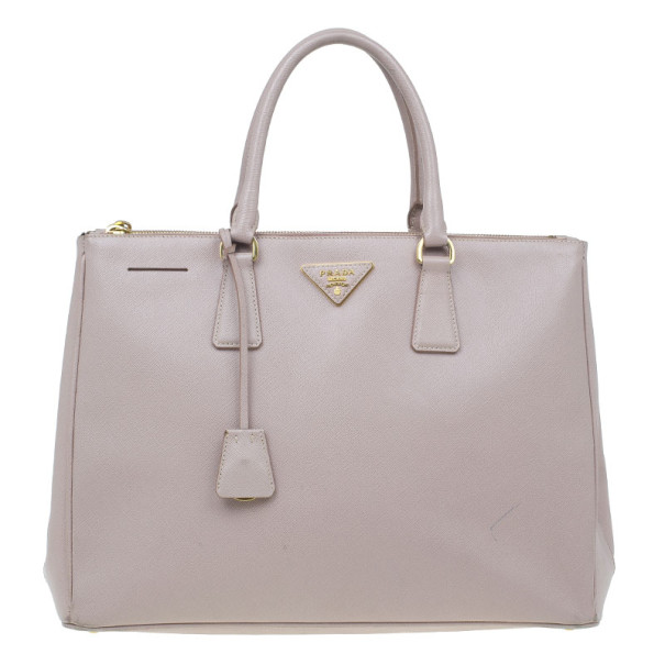 Pre Owned Prada Nude Saffiano Large Lux Double Zip Tote