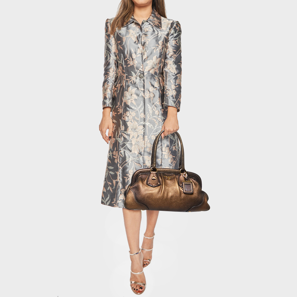 

Prada Bronze Leather Frame Satchel, Brown