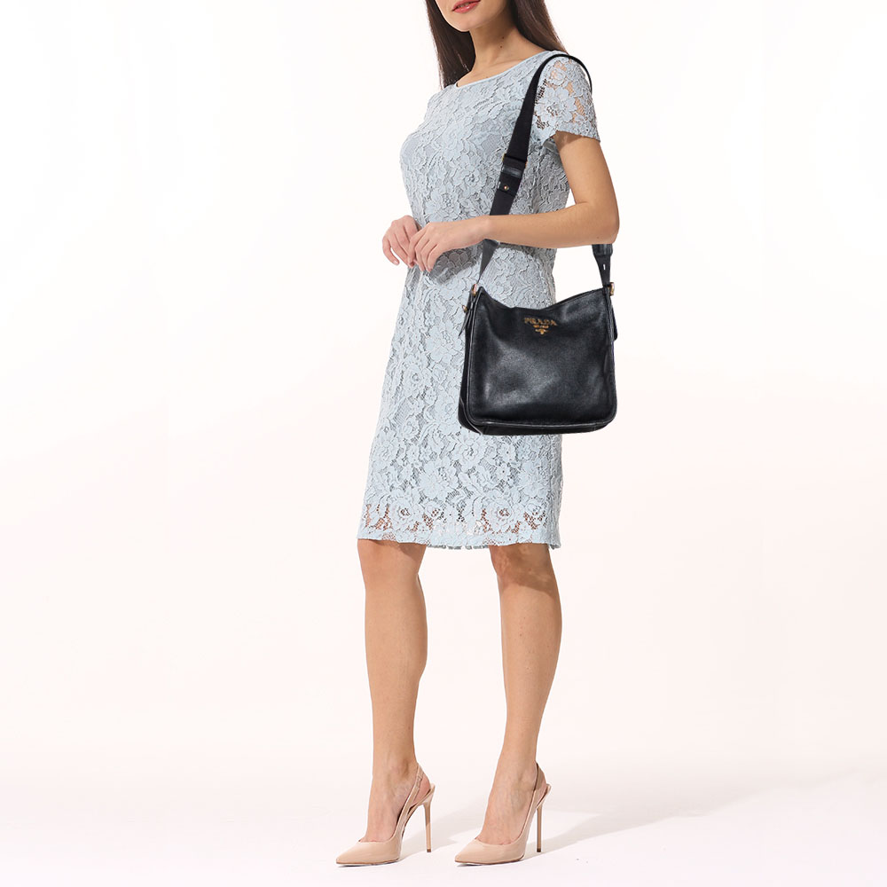 

Prada Black Vitello Daino Leather Shoulder Bag