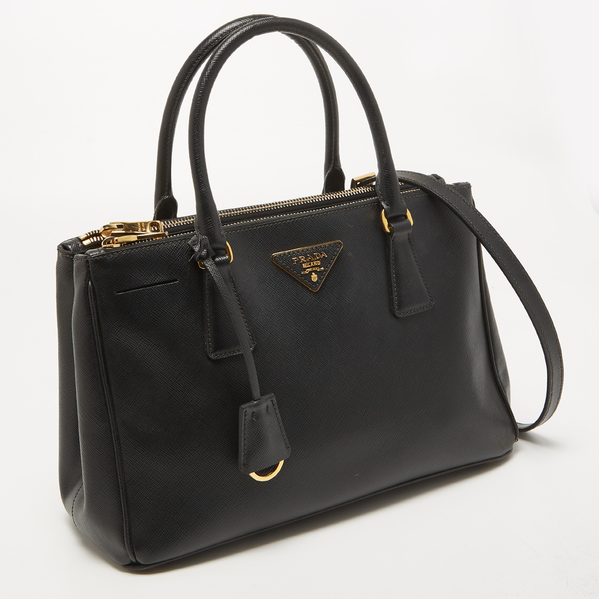 Prada Black Saffiano Leather Small Double Zip Tote Prada | TLC