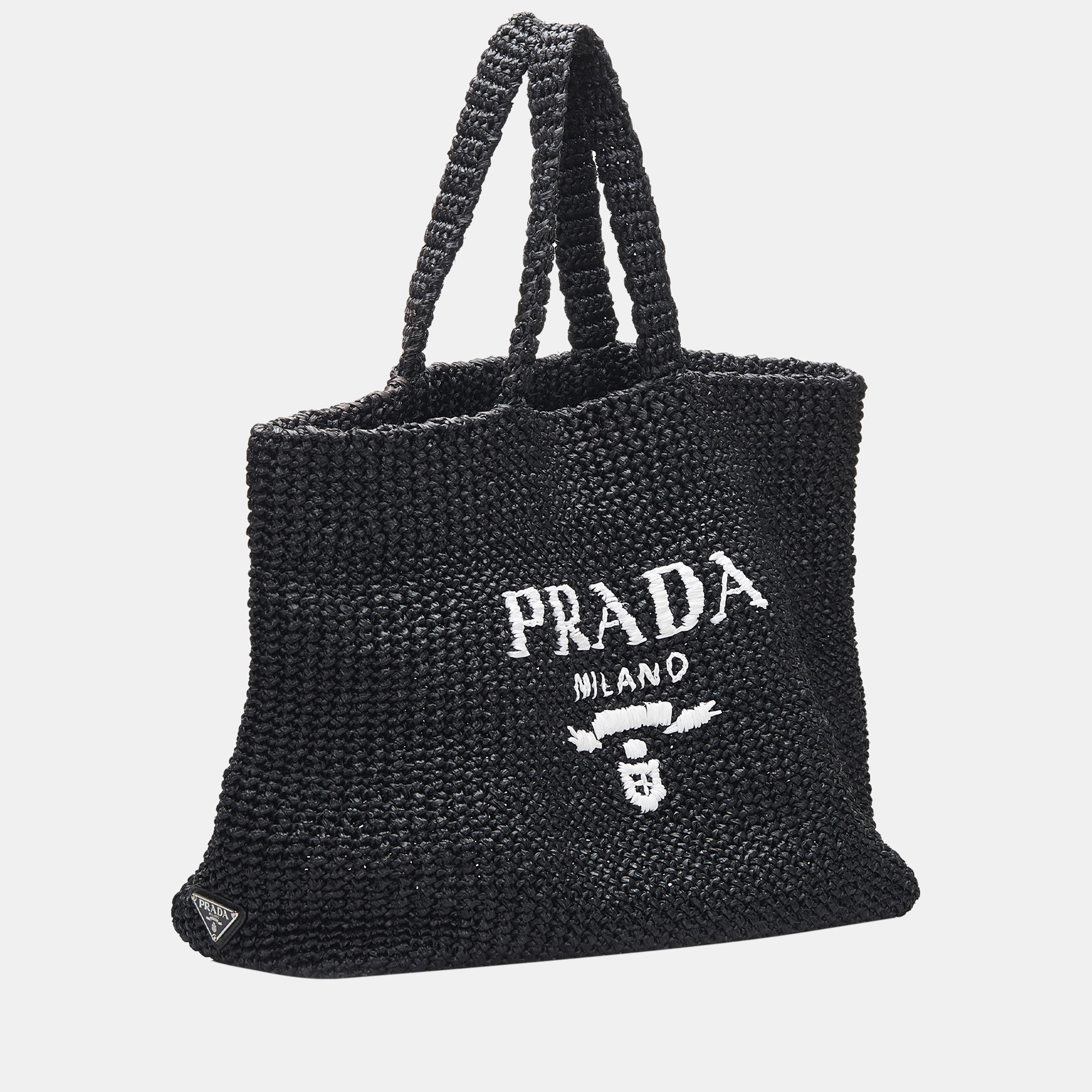 

Prada Black Raffia Logo Tote