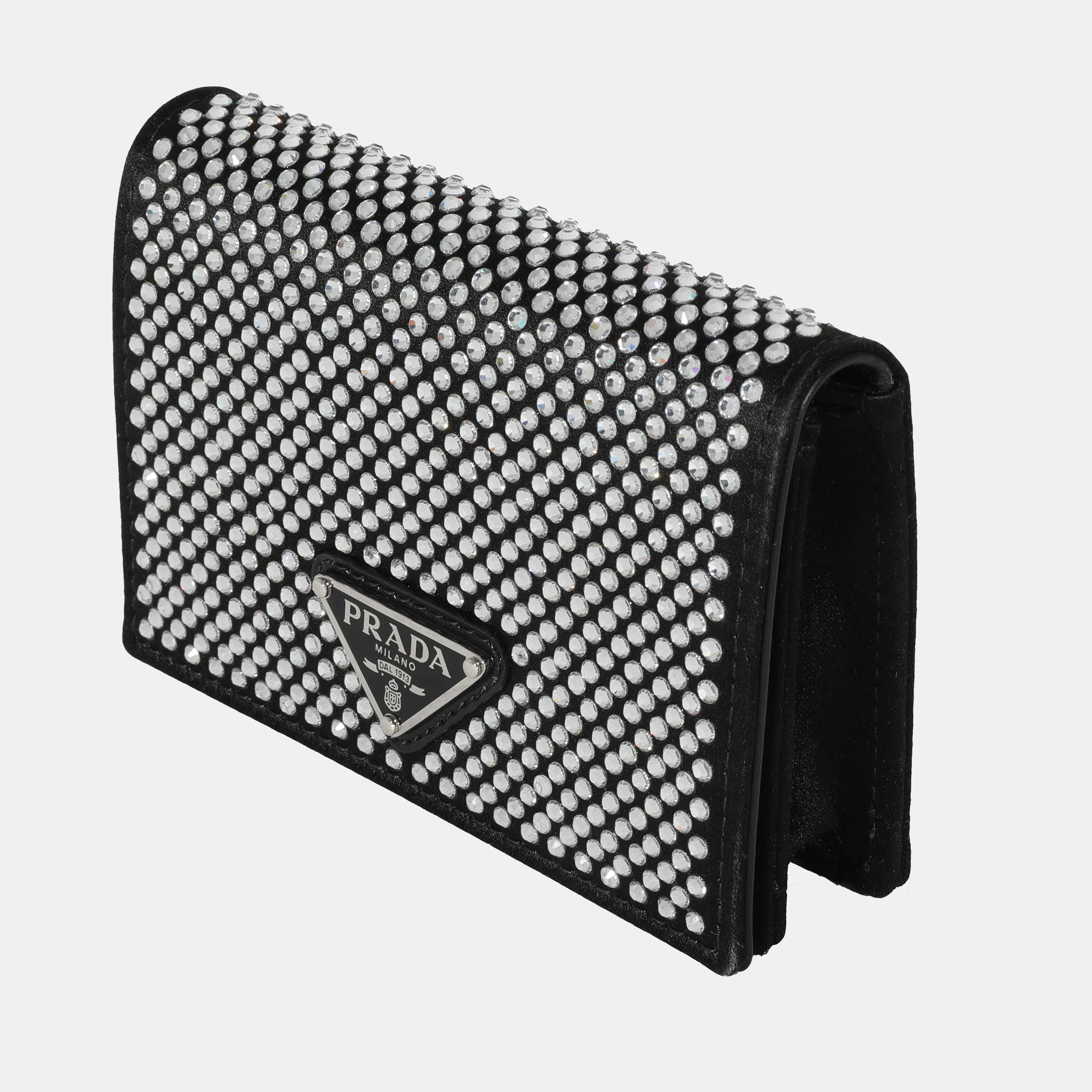 

Prada Black Satin Crystal Card Holder With Chain