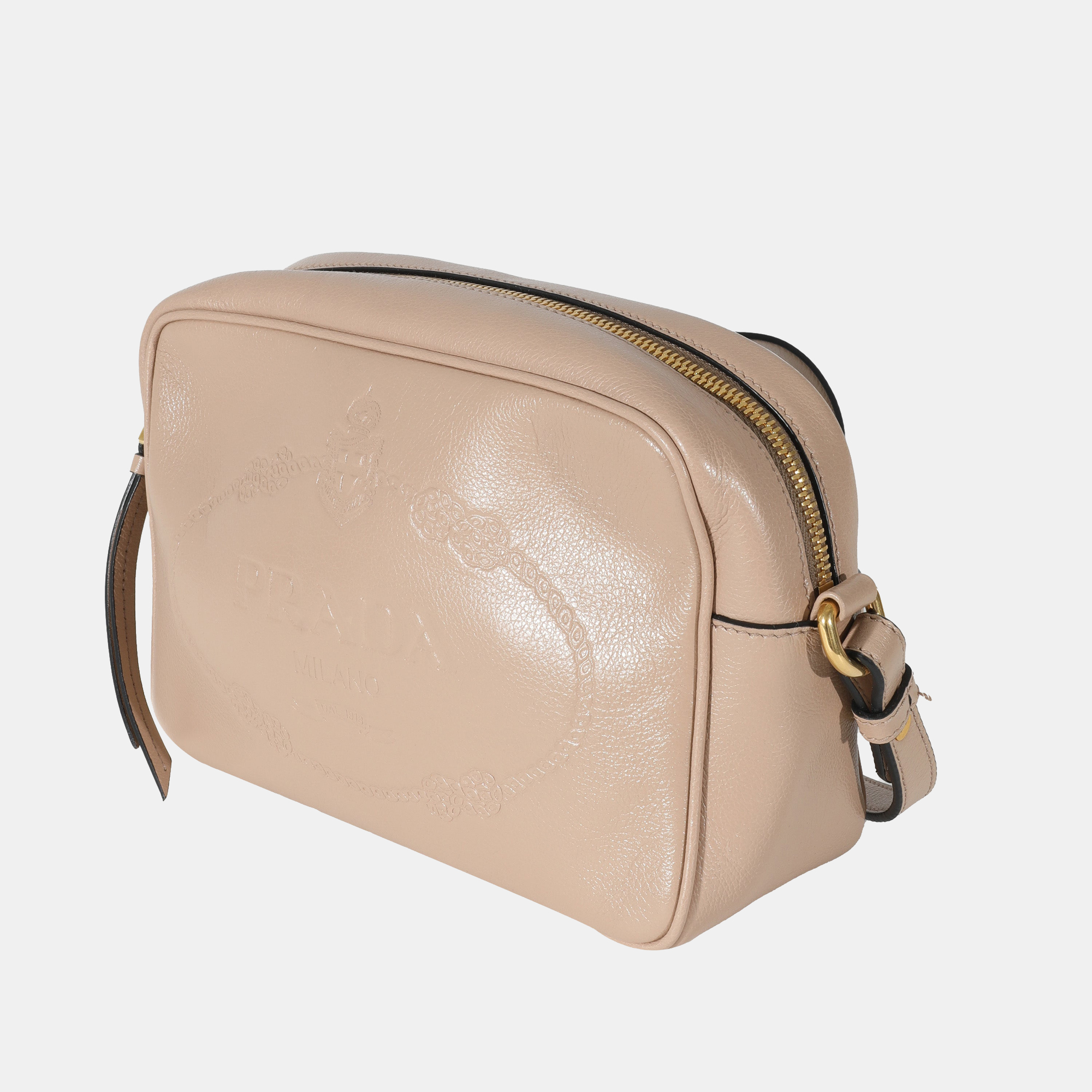 

Prada Beige Smooth Leather Logo Embossed Crossbody Bag