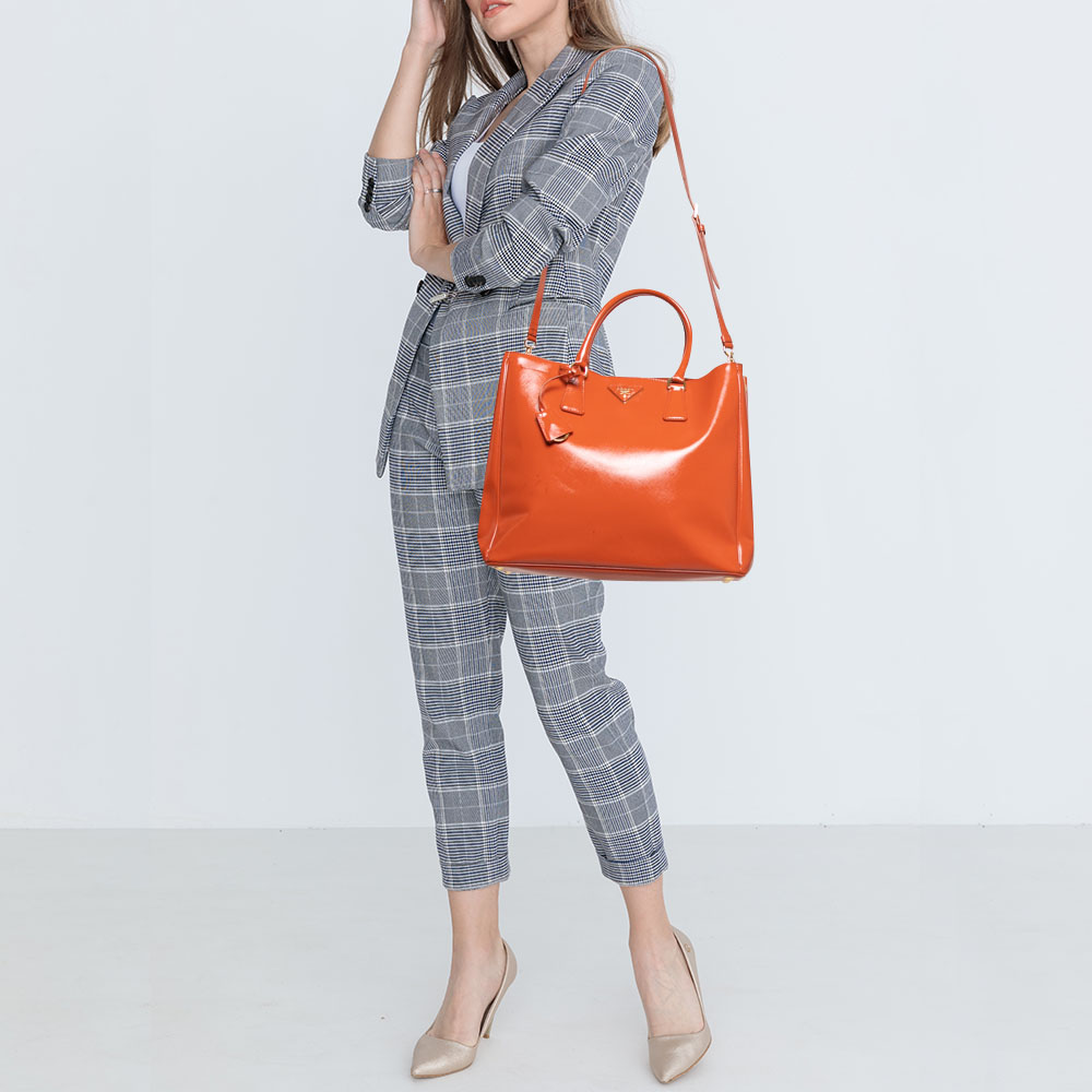 

Prada Orange Saffiano Patent Leather Gardener's Tote