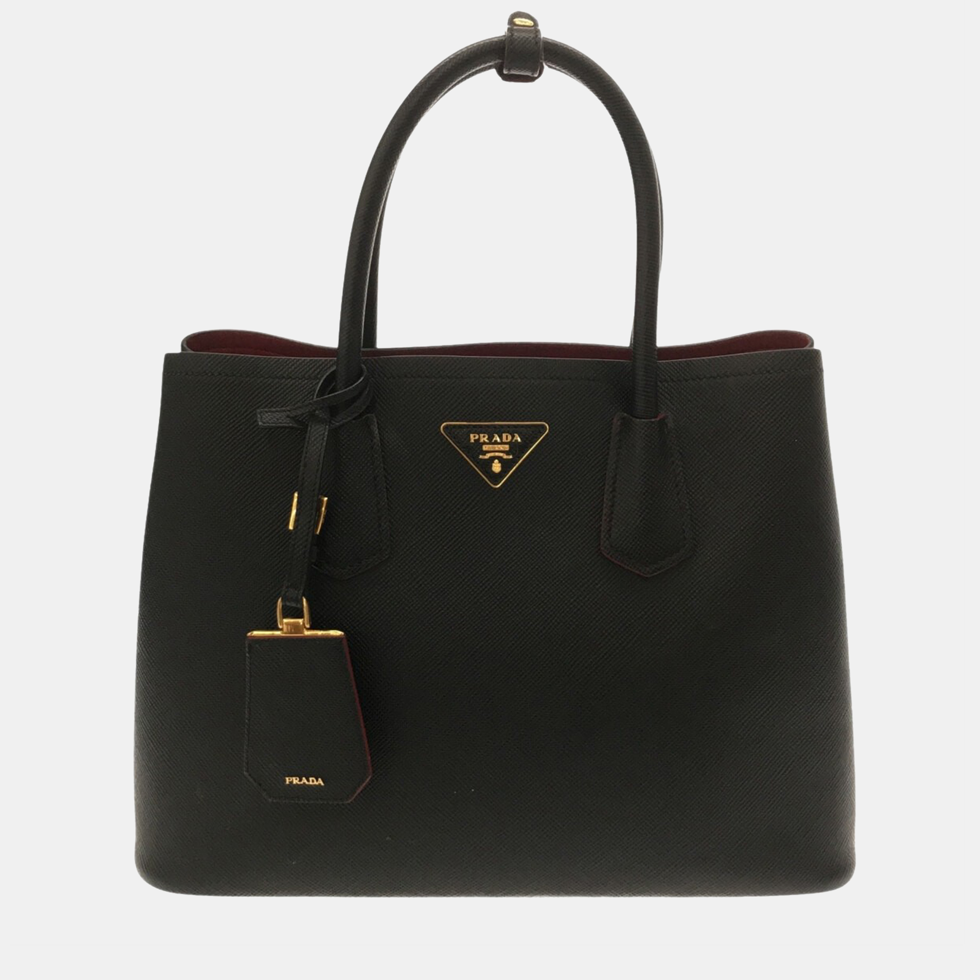 Preowned Prada Black Leather Saffiano Cuir Double Medium Tote Bag