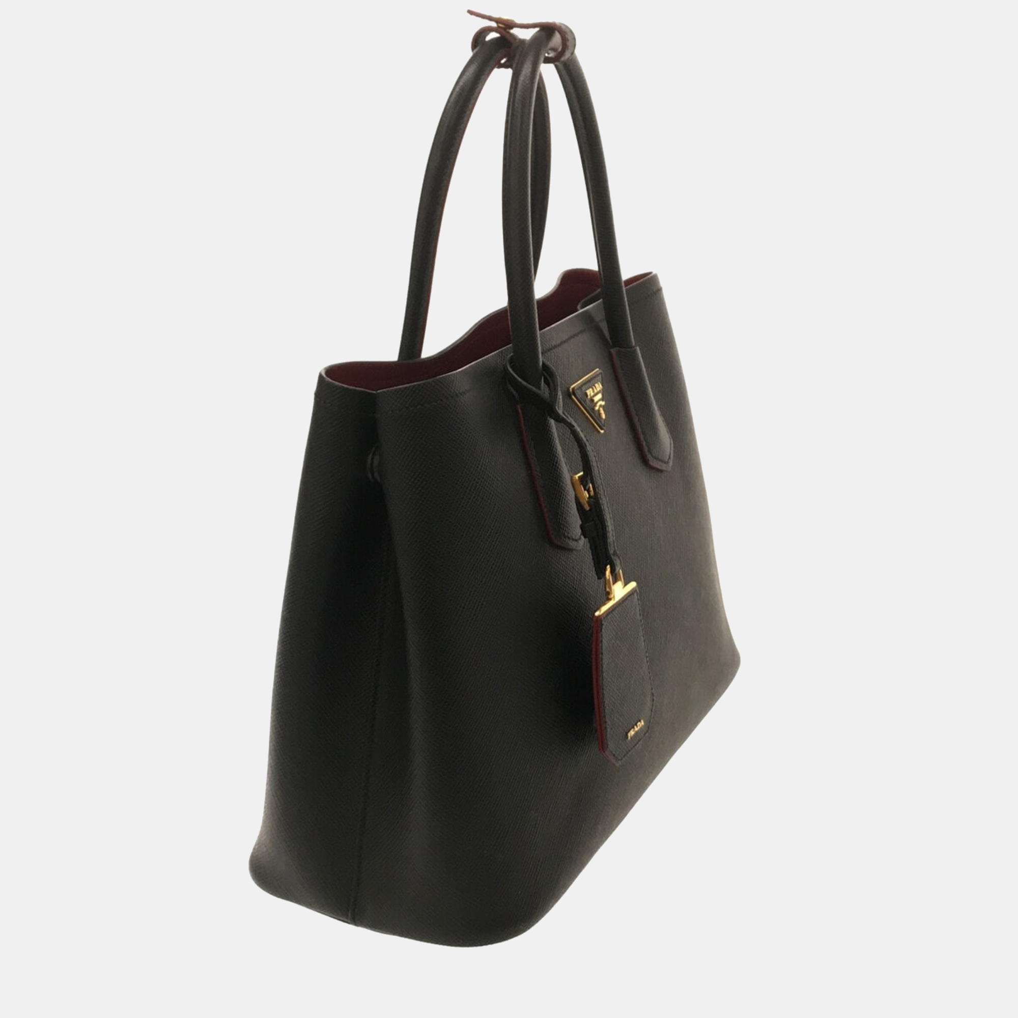 

Prada Black Leather Saffiano Cuir Double Medium Tote Bag