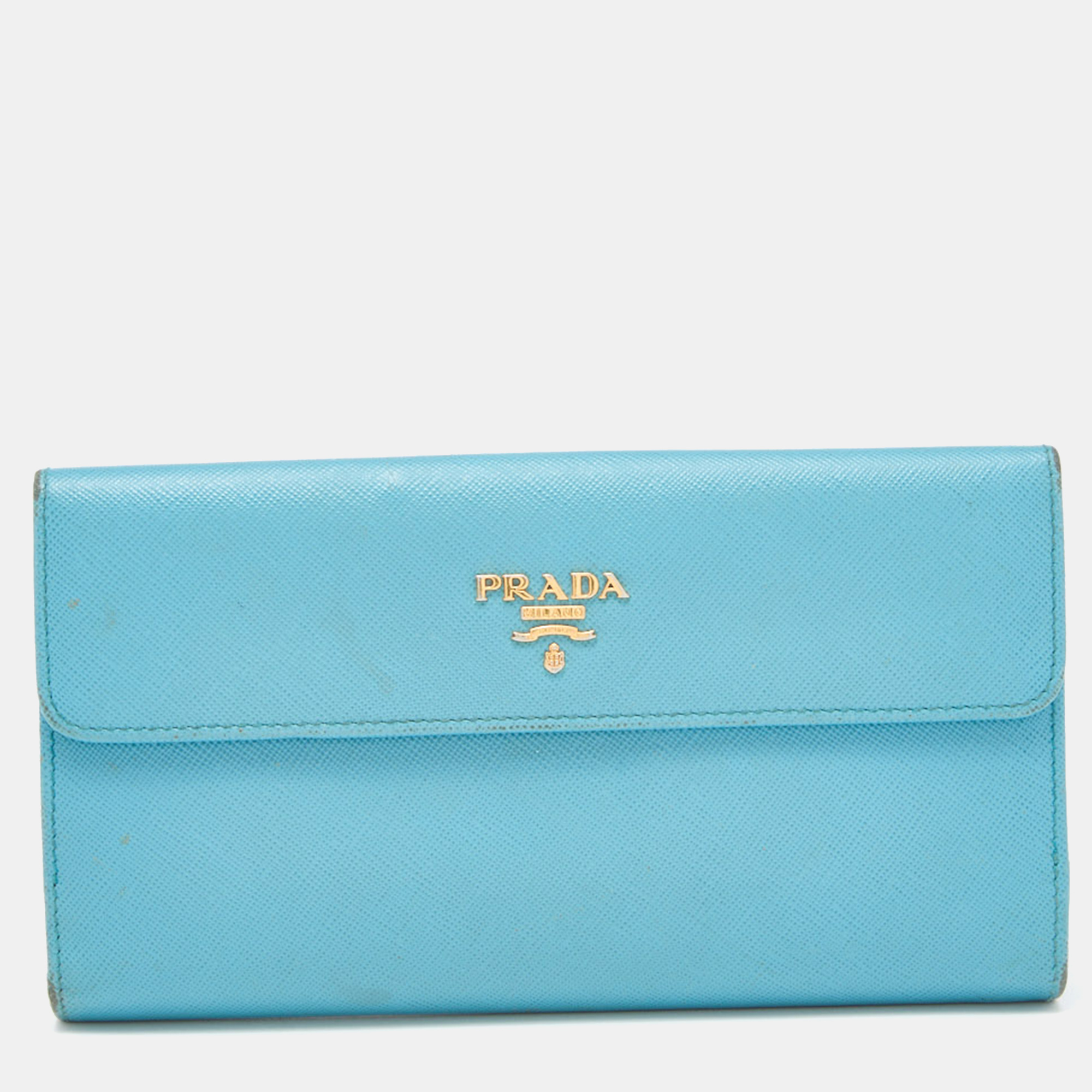 

Prada Blue Saffiano Lux Leather Flap Continental Wallet