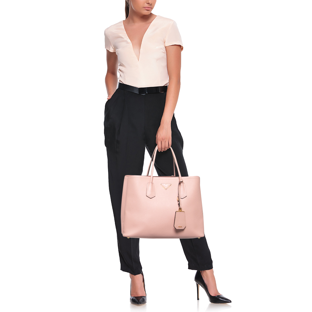 

Prada Pink Saffiano Cuir Leather Medium Double Handle Tote