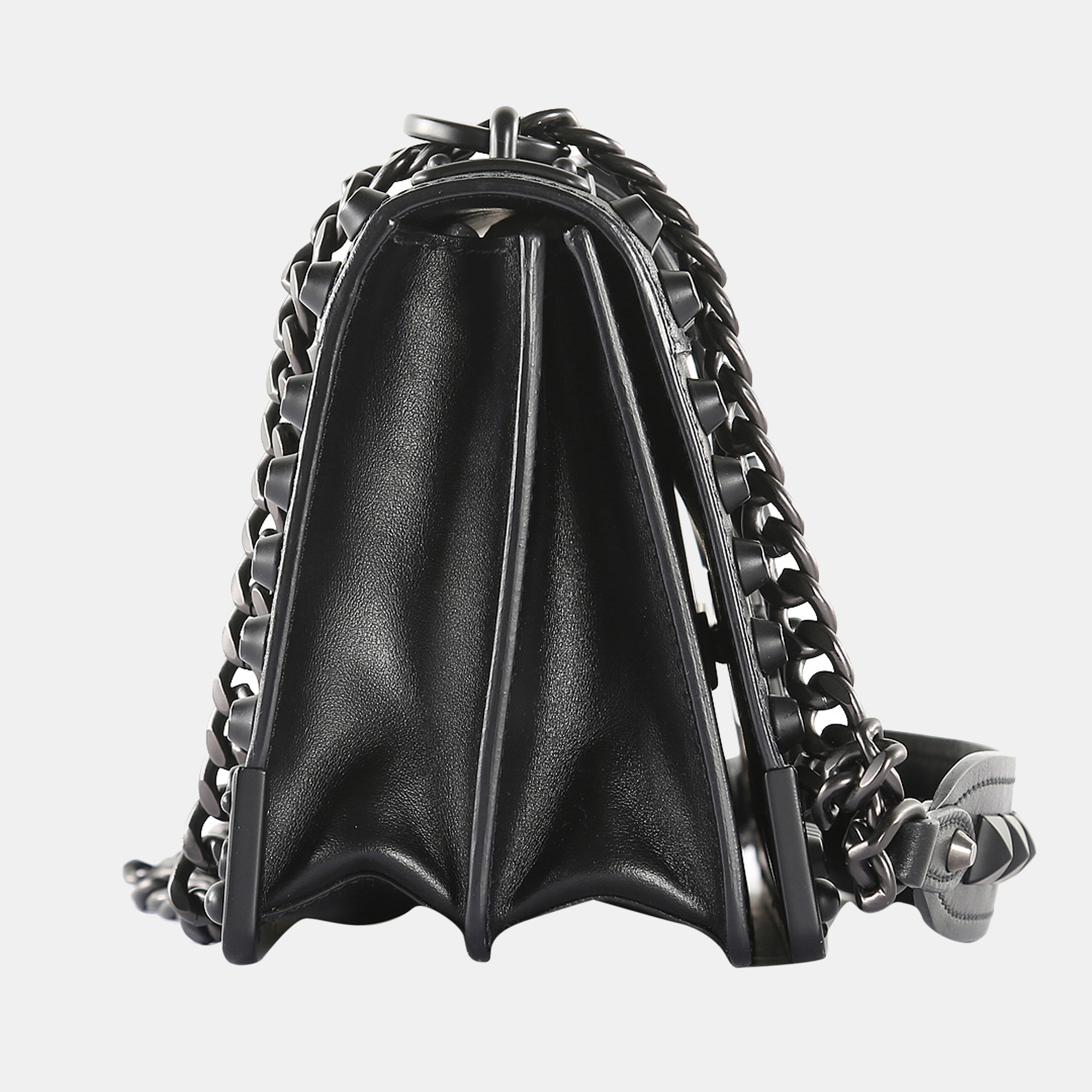 

Prada Black City Calfskin & Saffiano Leather Studded Cahier Shoulder Bag