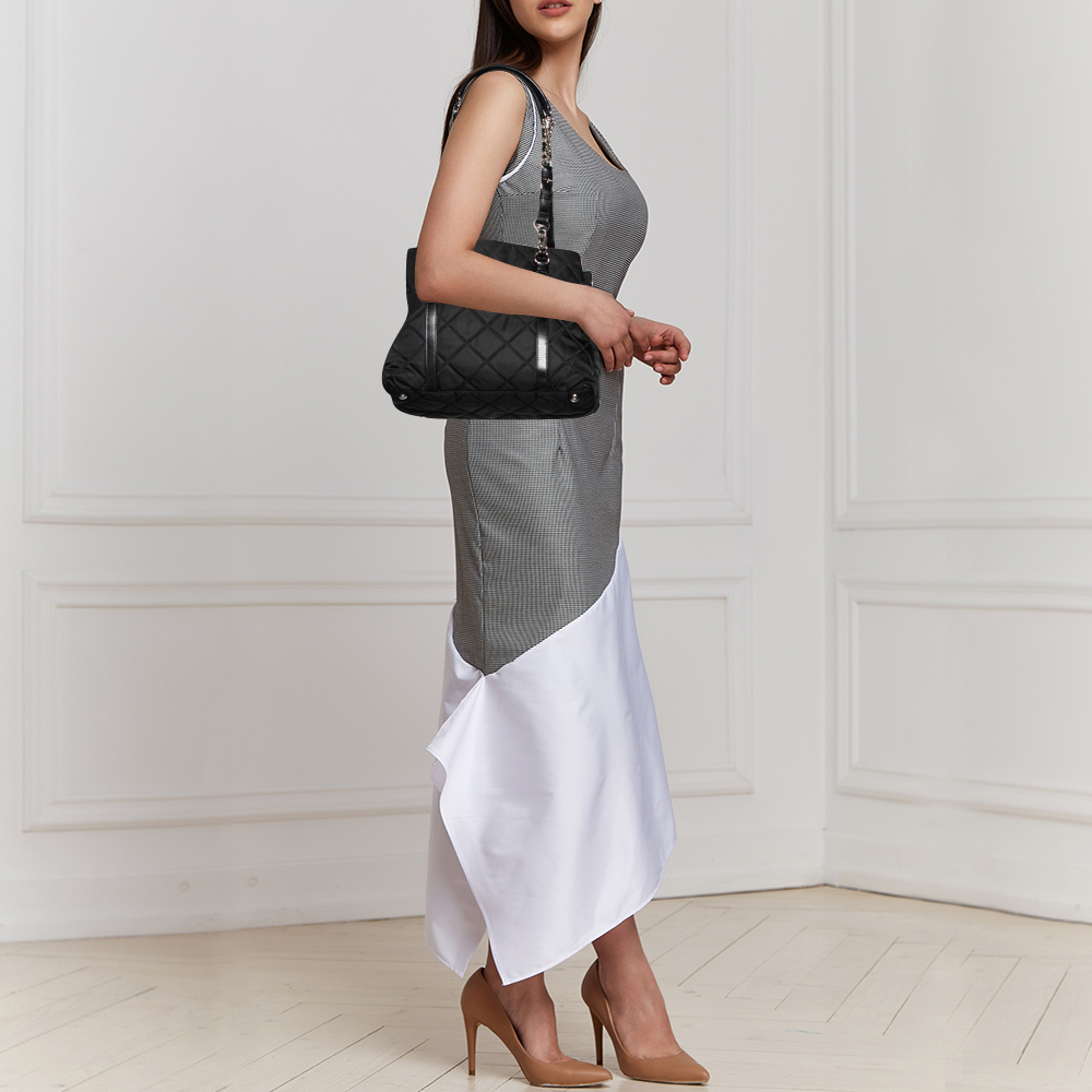 

Prada Black Quilted Nylon and Leather Chain Tote