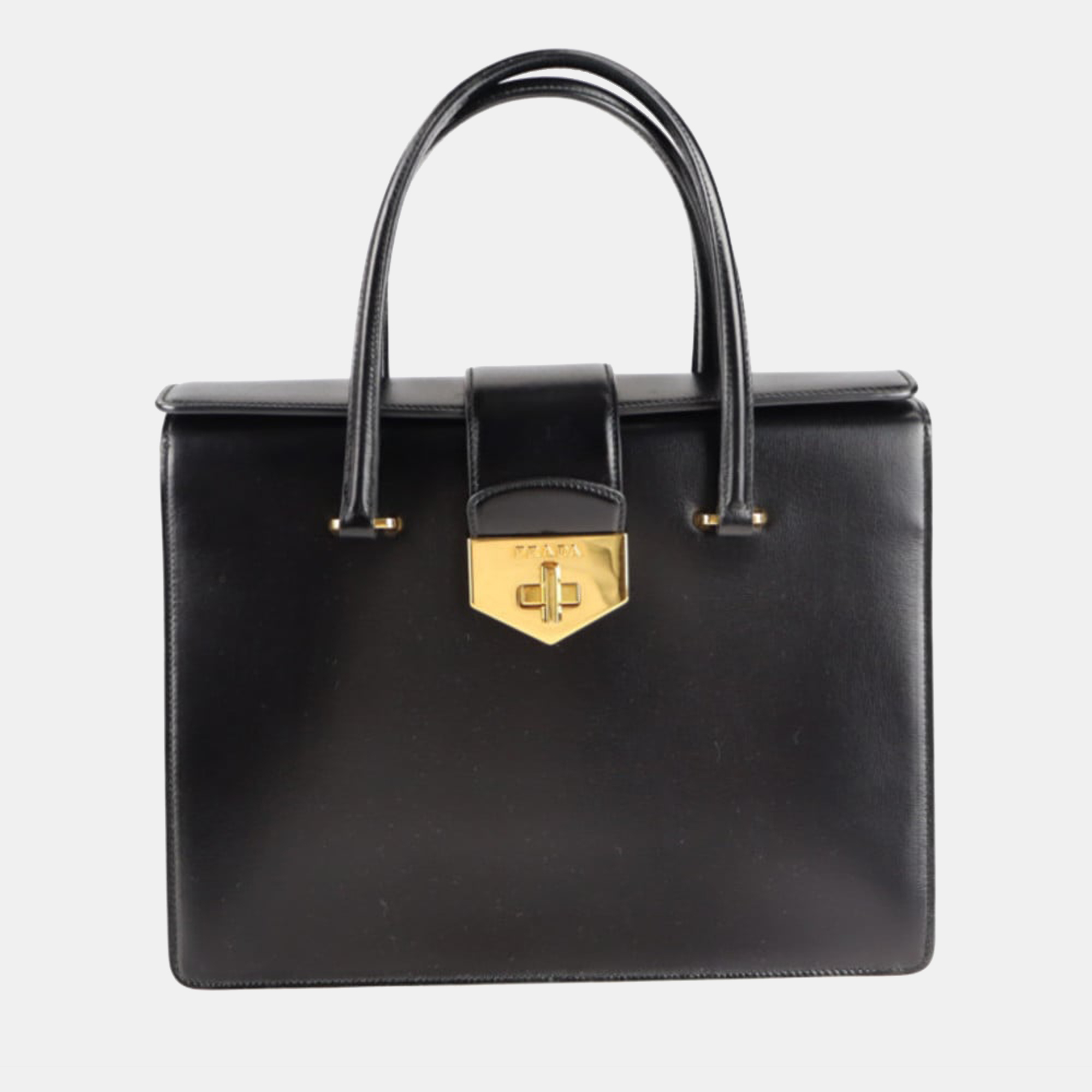 Pre-owned Prada Black Leather Turn-lock Flap Tote Bag