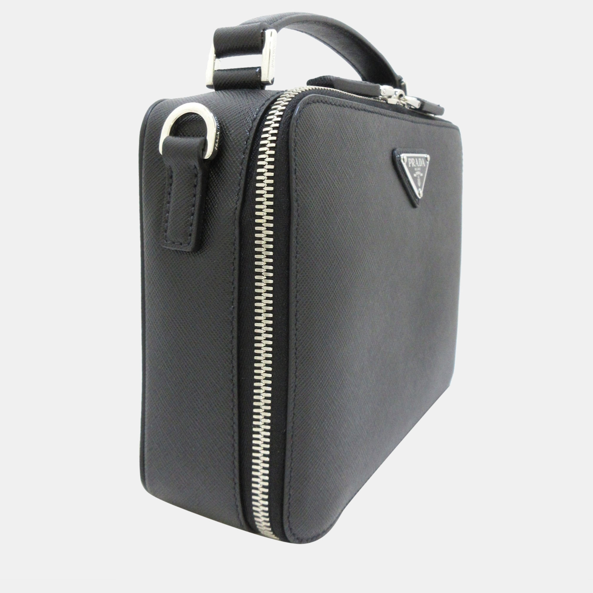 

Prada Grey Saffiano Lux Leather Brique Top Handle Bag
