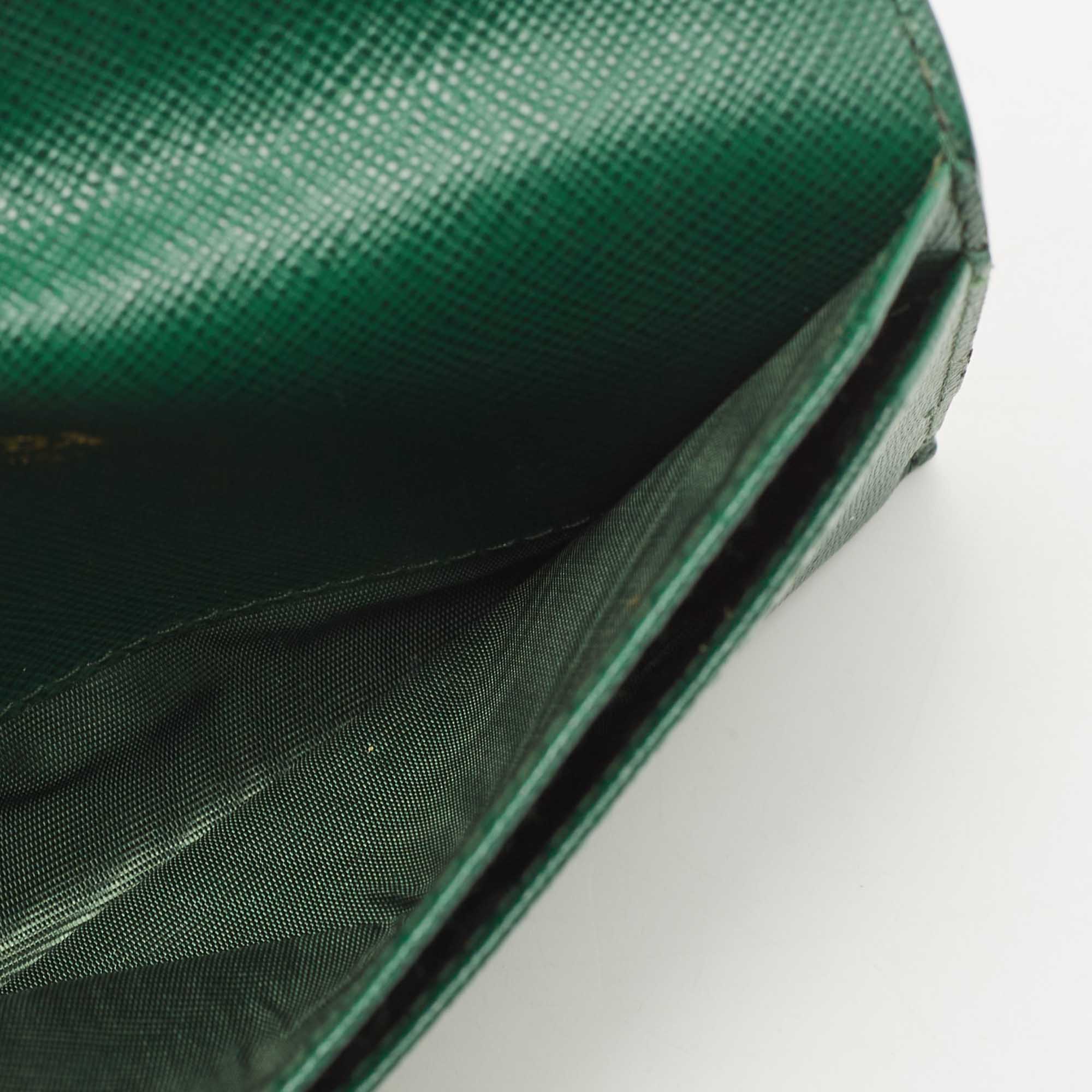 

Prada Green Saffiano Leather Logo Flap Card Case