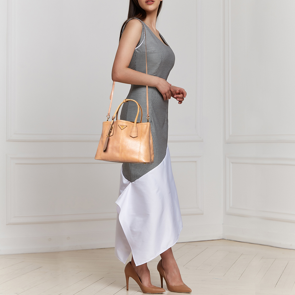 

Prada Beige Watersnake Leather Double Handle Tote