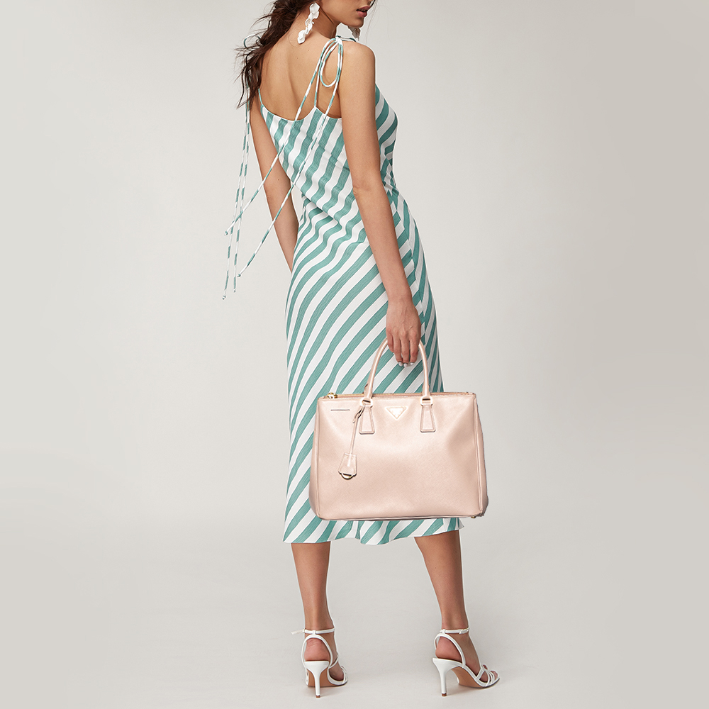 

Prada Pink Saffiano Lux Leather Large Double Zip Tote