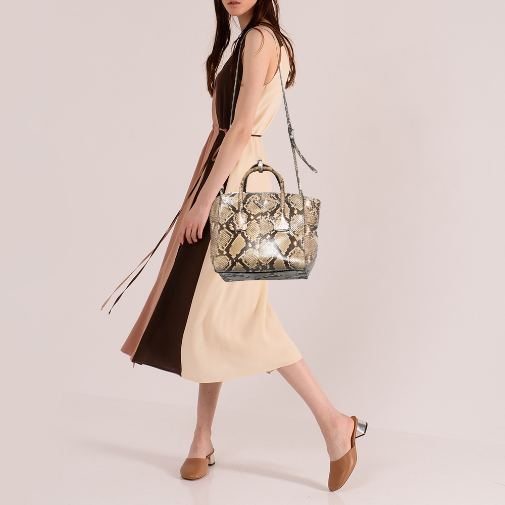 

Prada Beige Python Small Double Pocket Tote