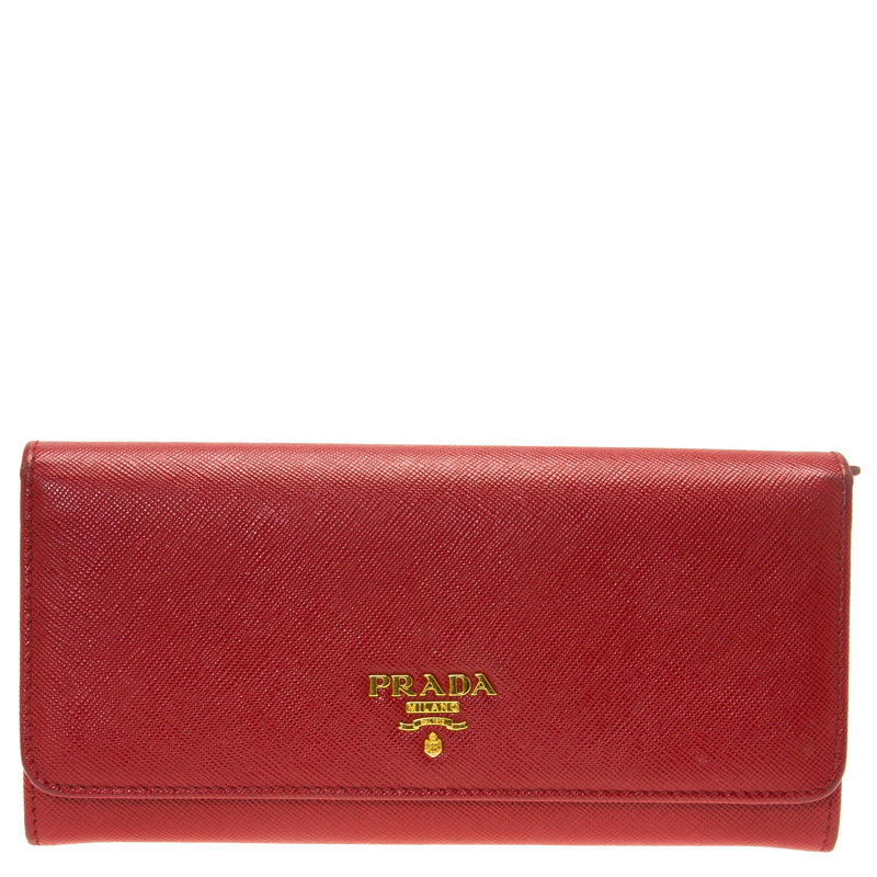 Prada Red Saffiano Leather Continental Wallet