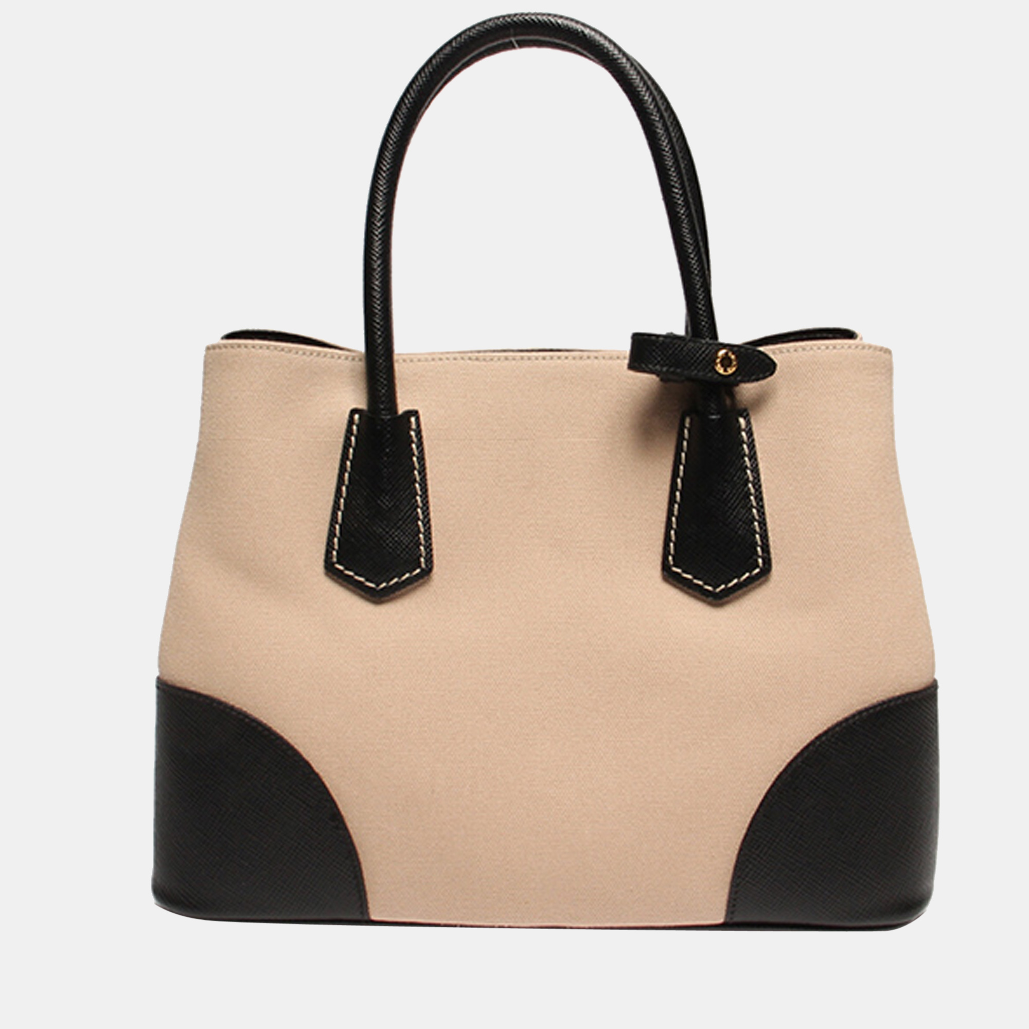 Prada Beige and Black Logo Top handle bag