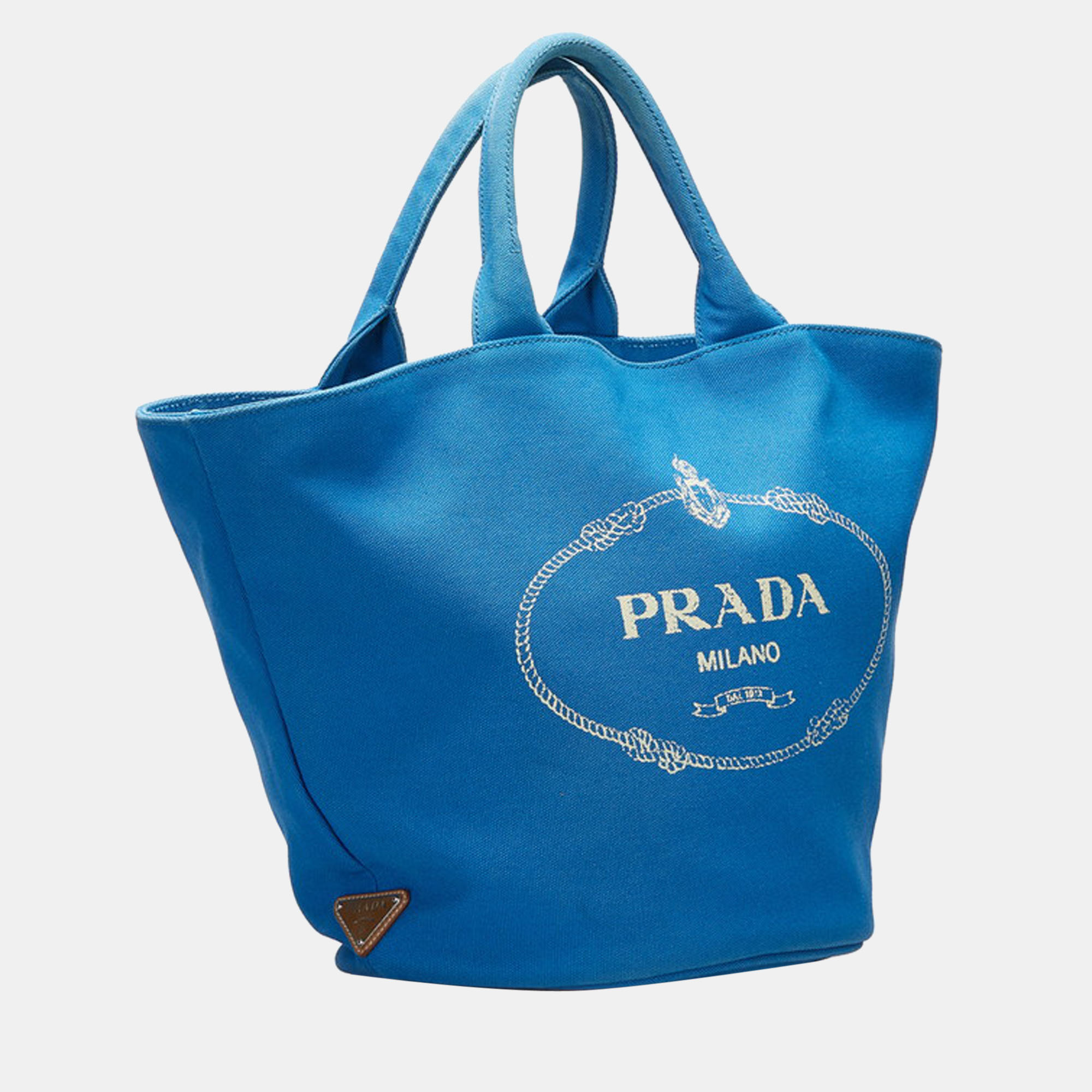 

Prada Blue Canvas Medium Canapa Convertible Tote Bag