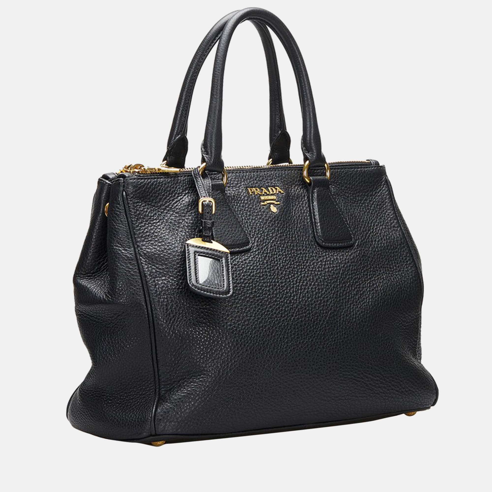 

Prada Black Leather Vitello Daino Top Handle Bag