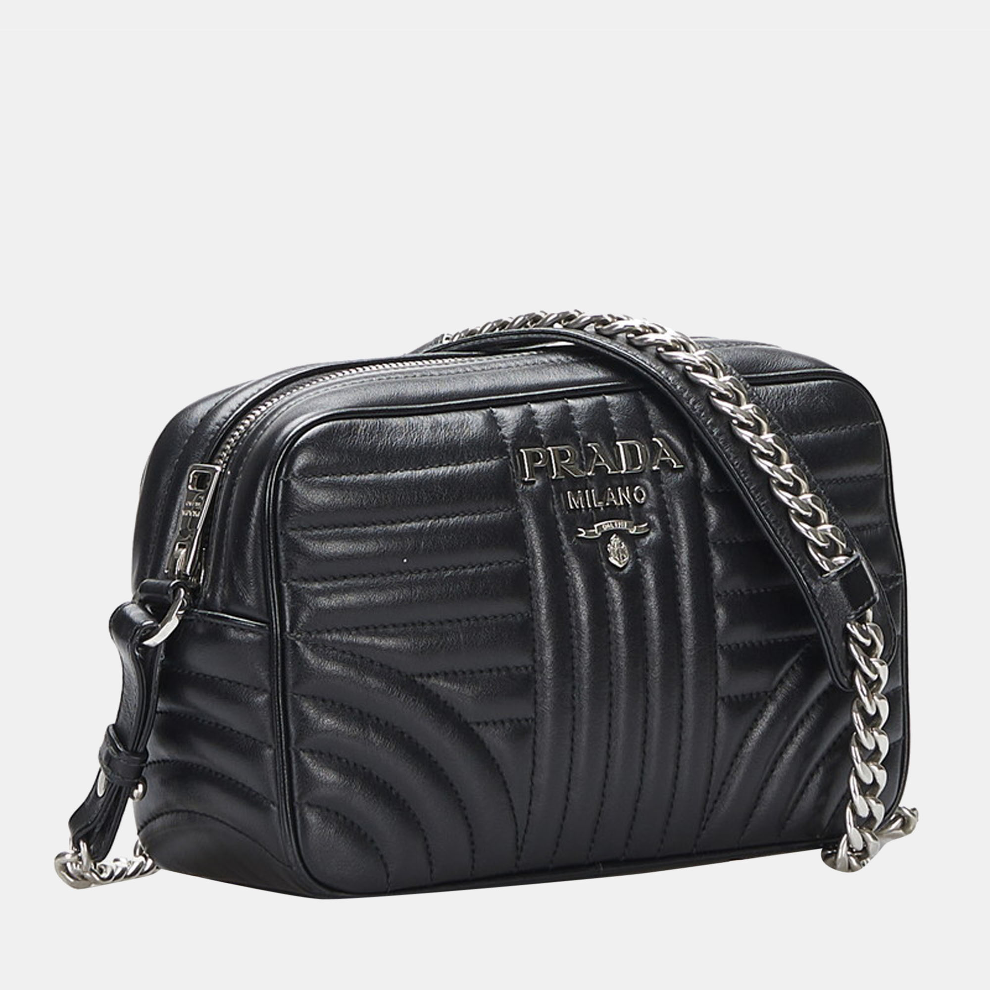 

Prada Black Soft Calf Leather Impunture Diagramme Camera Bag