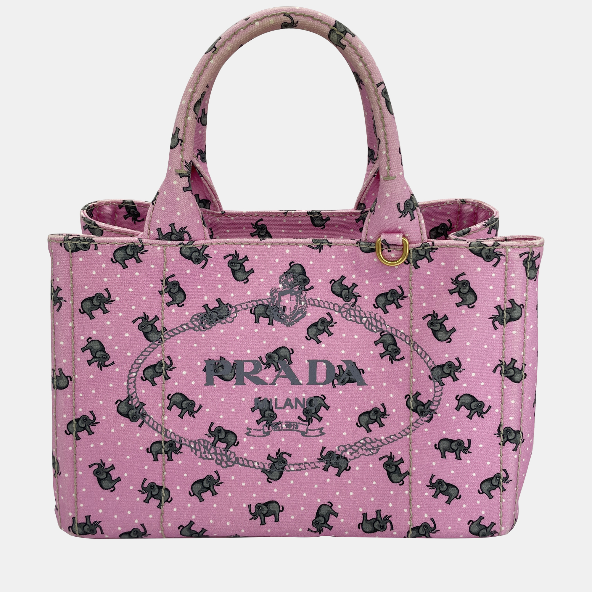 

Prada Pink Canvas Elephant Printed Canapa Tote Bag