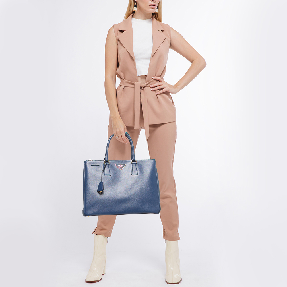 

Prada Blue Saffiano Lux Leather  Double Zip Tote