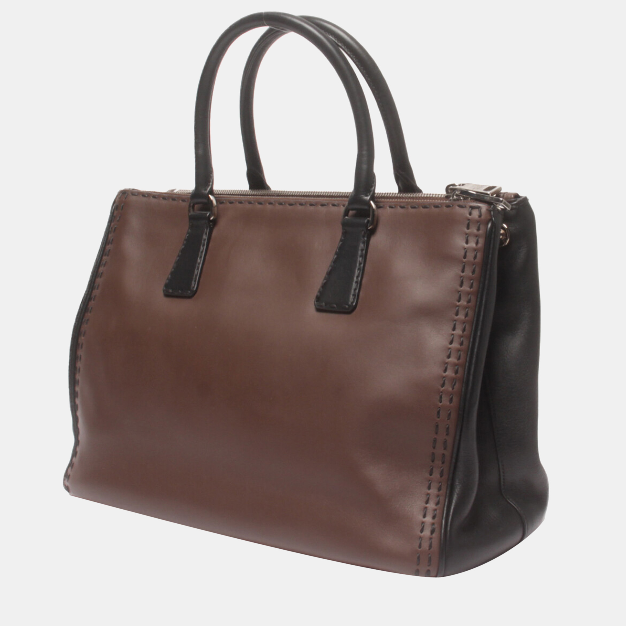 

Prada Brown/Black Leather Medium Double Zip Galleria Tote Bag