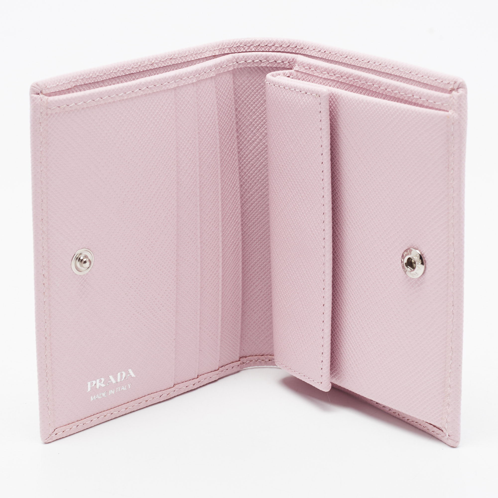 

Prada Light Pink Saffiano Metal Leather Bifold Compact Wallet