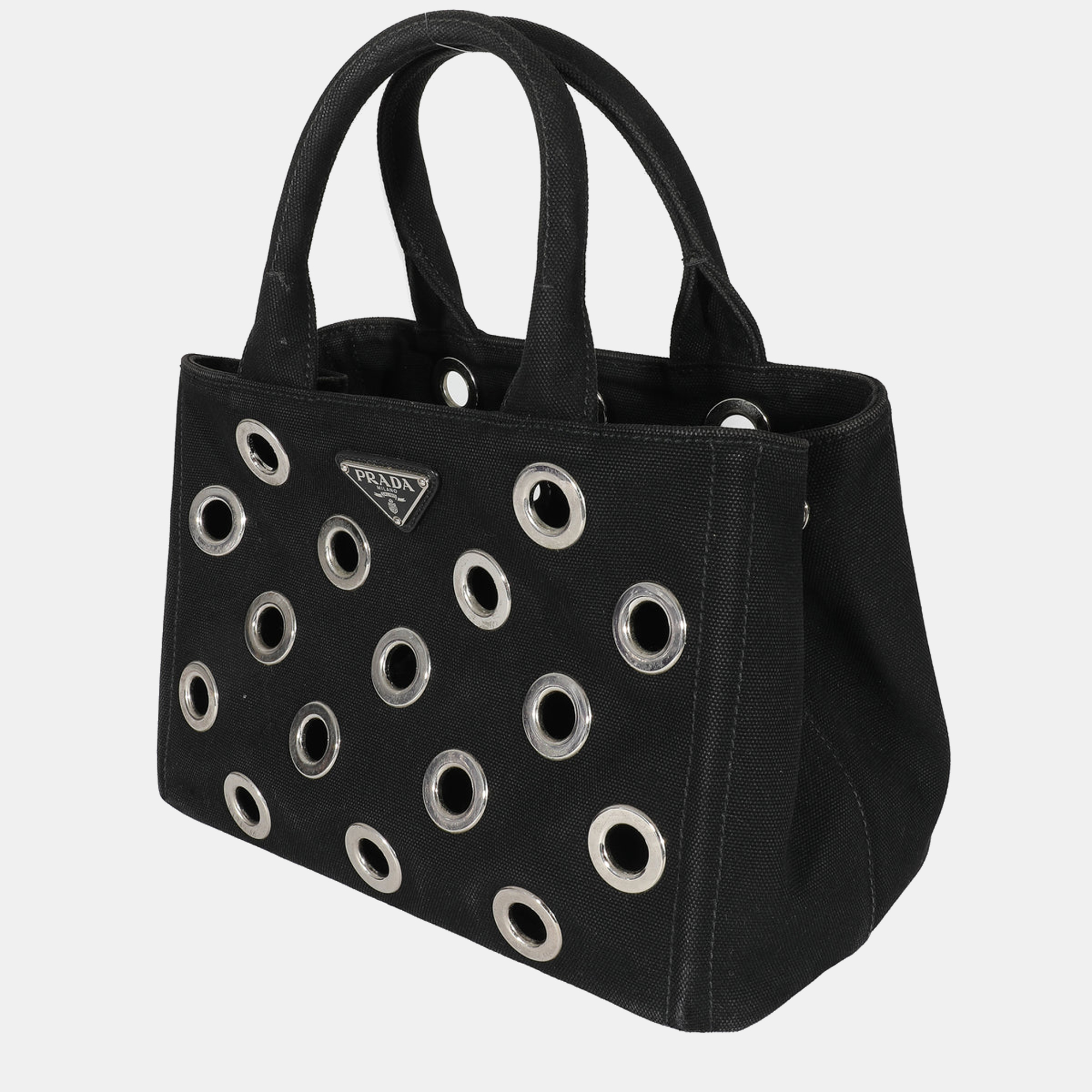 

Prada Black Canvas Small Grommet Canapa Tote Bag