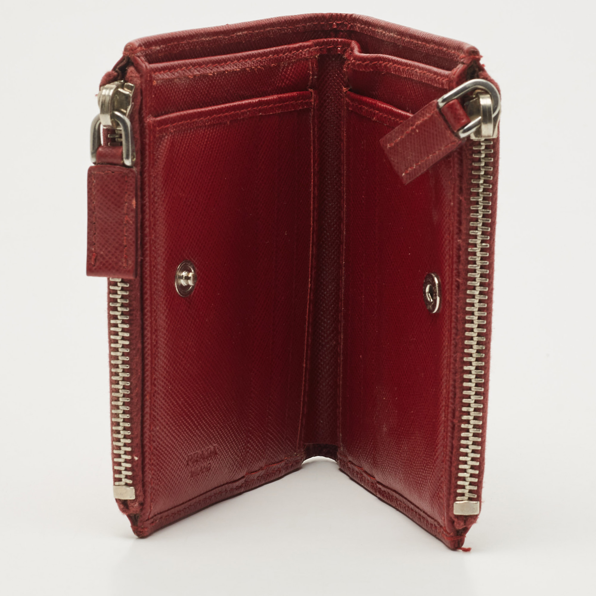

Prada Red Leather Compact Flap Wallet