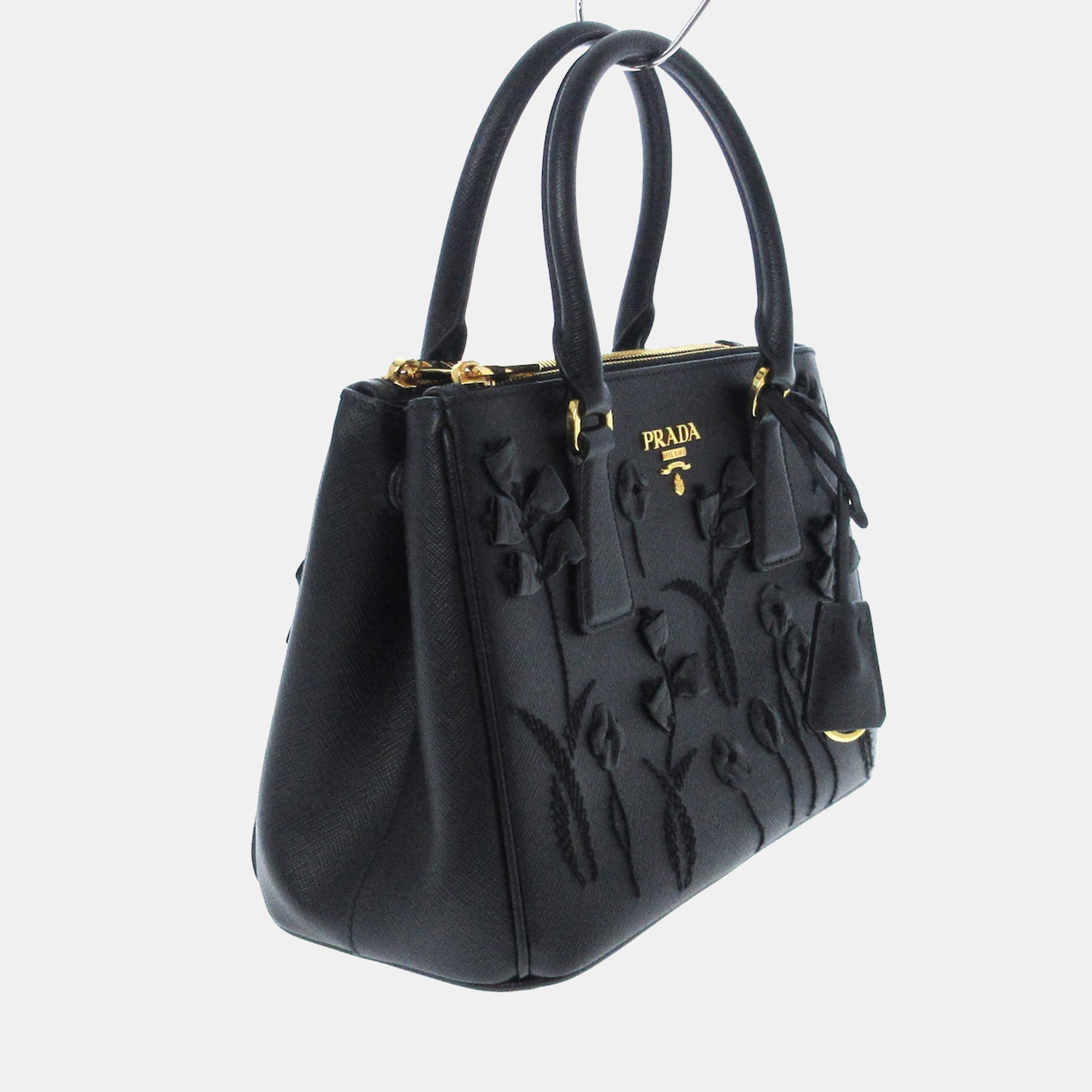 

Prada Black Leather Embellished Mini Galleria Tote Bag