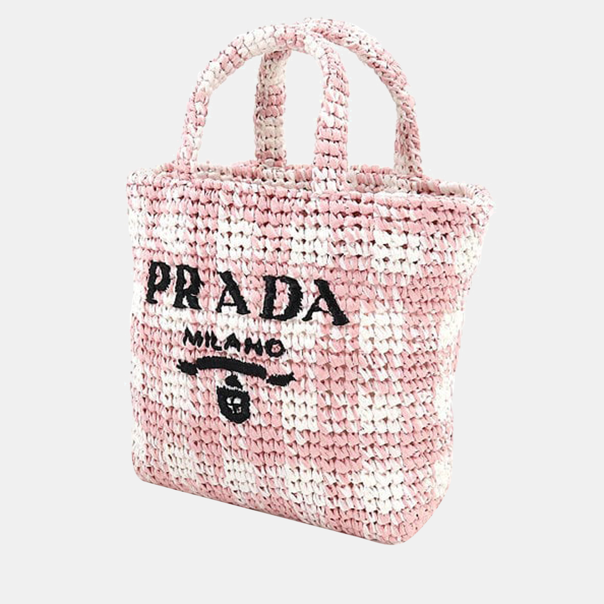 

Prada Pink Crochet Small Raffia Tote Bag