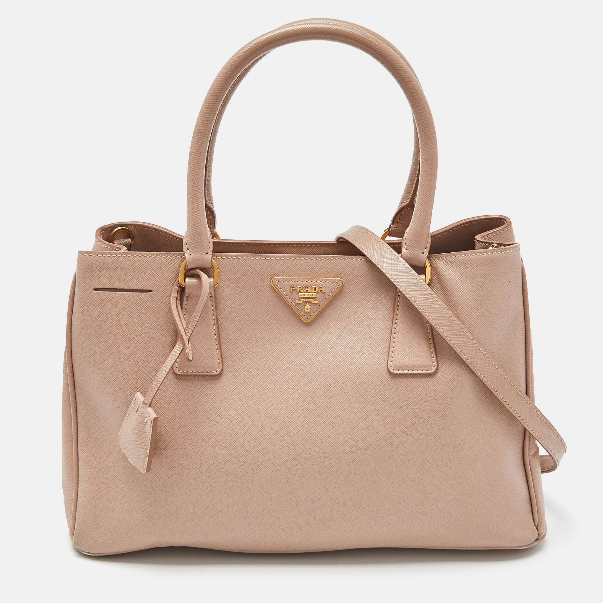 

Prada Cammeo Saffiano Lux Leather Zip Galleria Tote, Beige