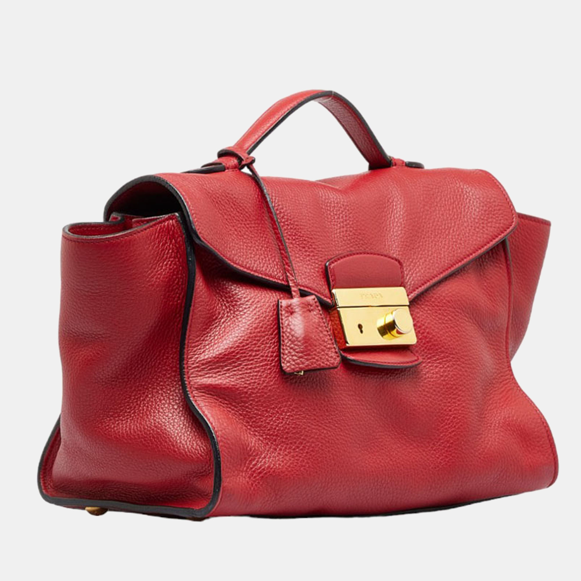 

Prada Red Leather Vitello Daino Handbag