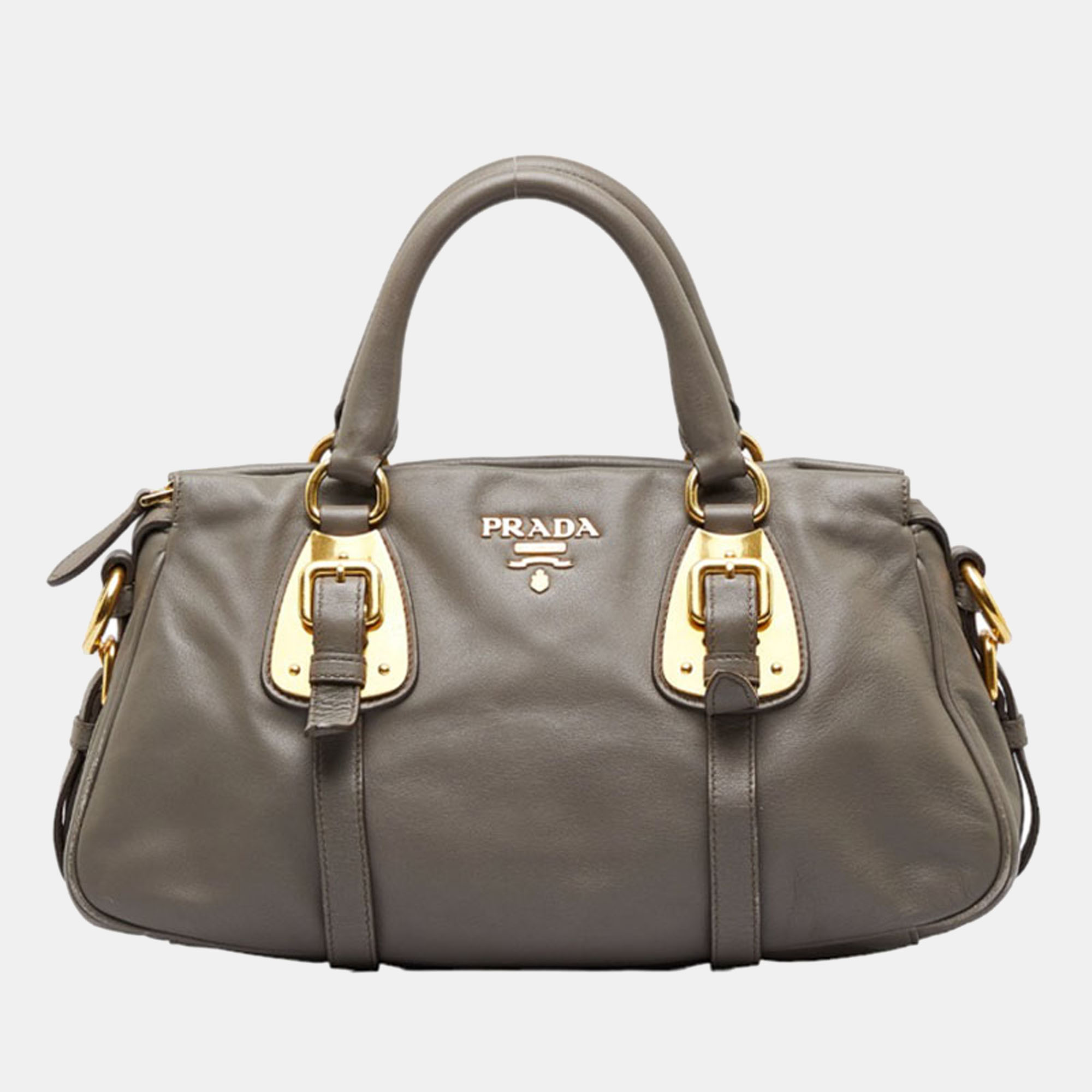 Pre-owned Prada Grey Leather Logo Handbag