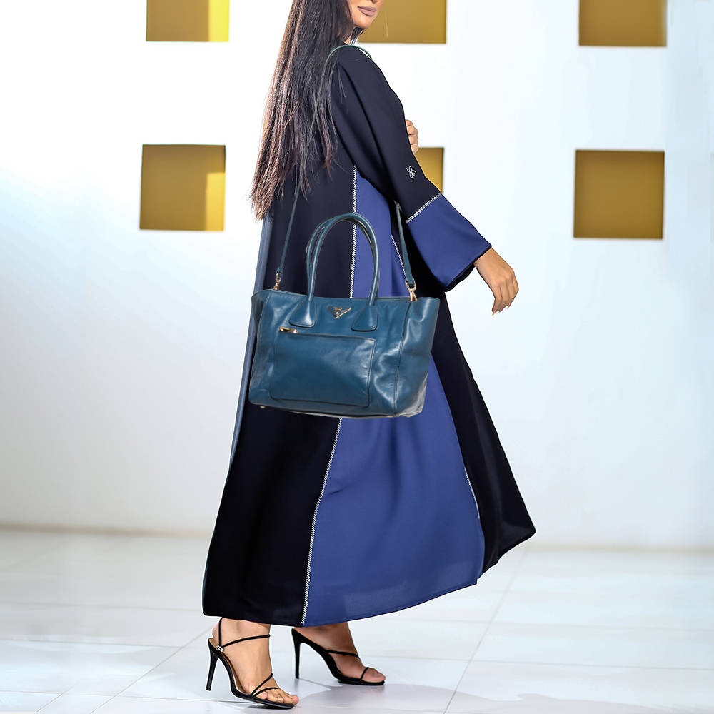 

Prada Blue Leather Front Pocket Wing Tote