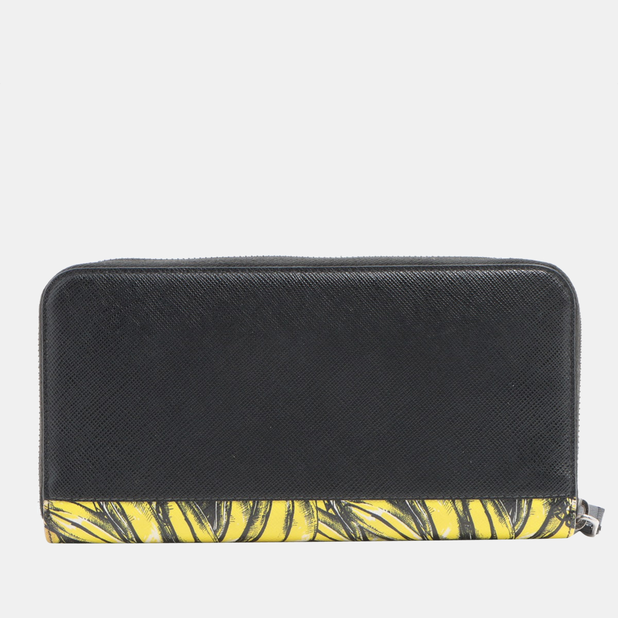 

Prada Saffiano Leather Round-Zip-Wallet Black x yellow