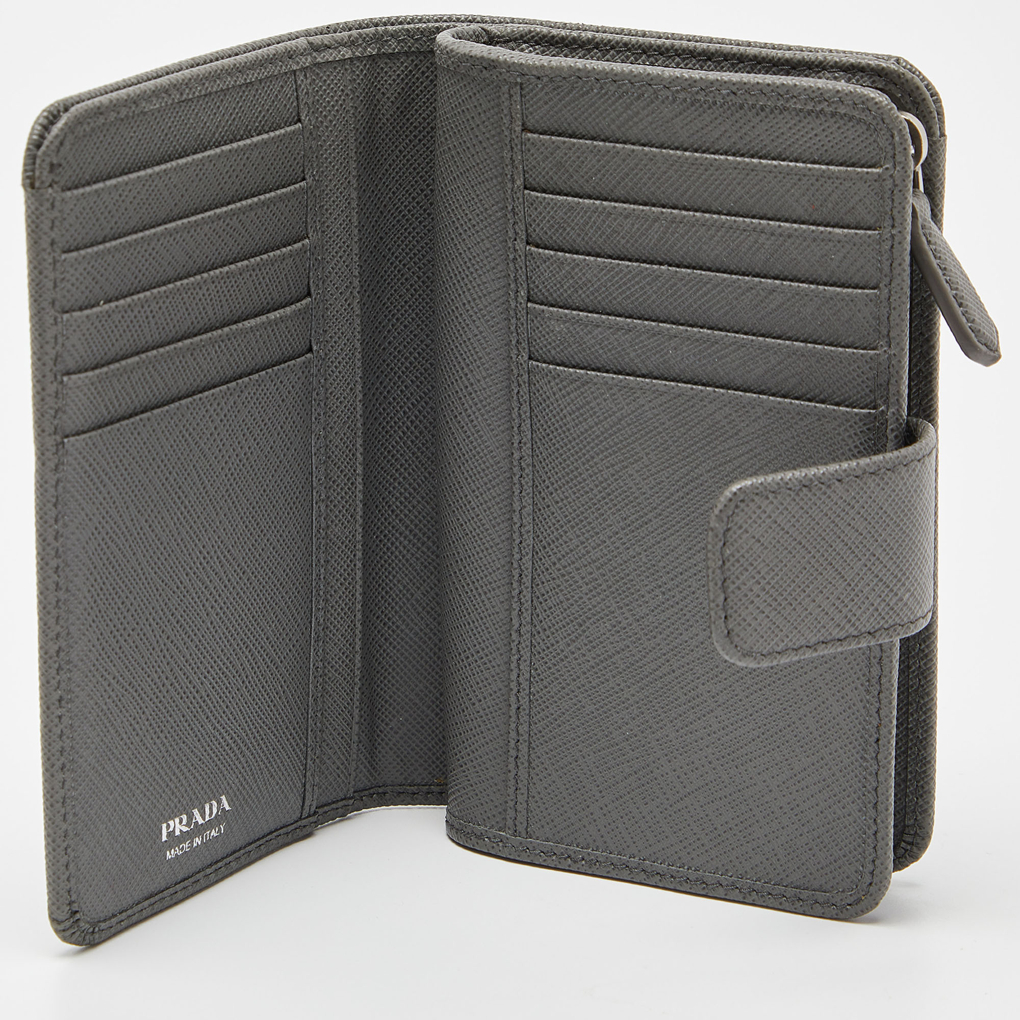 

Prada Grey Saffiano Metal Leather Flap French Wallet