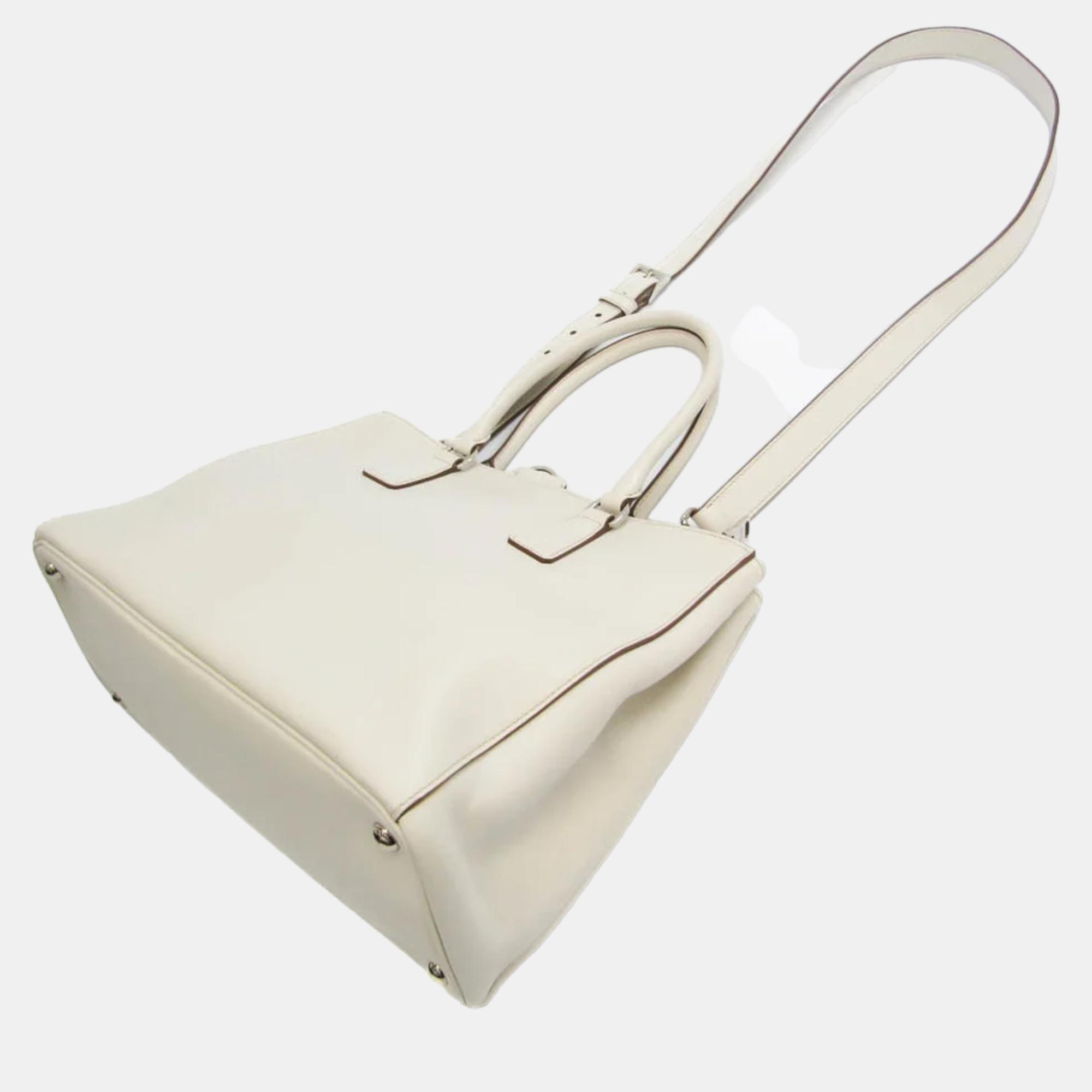 

Prada Cream Leather Large Saffiano Lux Double Zip Galleria Tote Bag