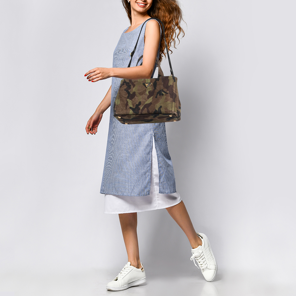 

Prada Khaki Green Camouflage Canvas Open Tote