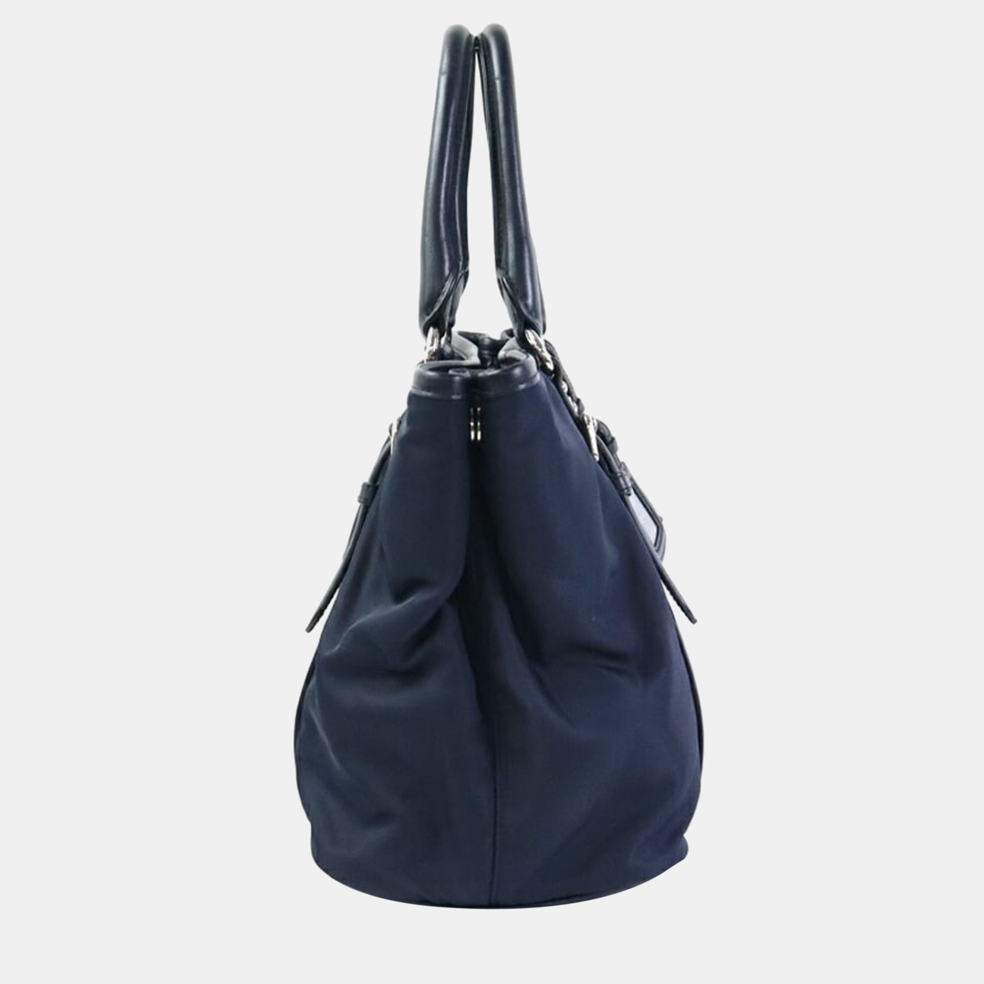 

Prada Navy Blue Leather and Nylon Saffiano Trimmed Tessuto Belted Tote Bag