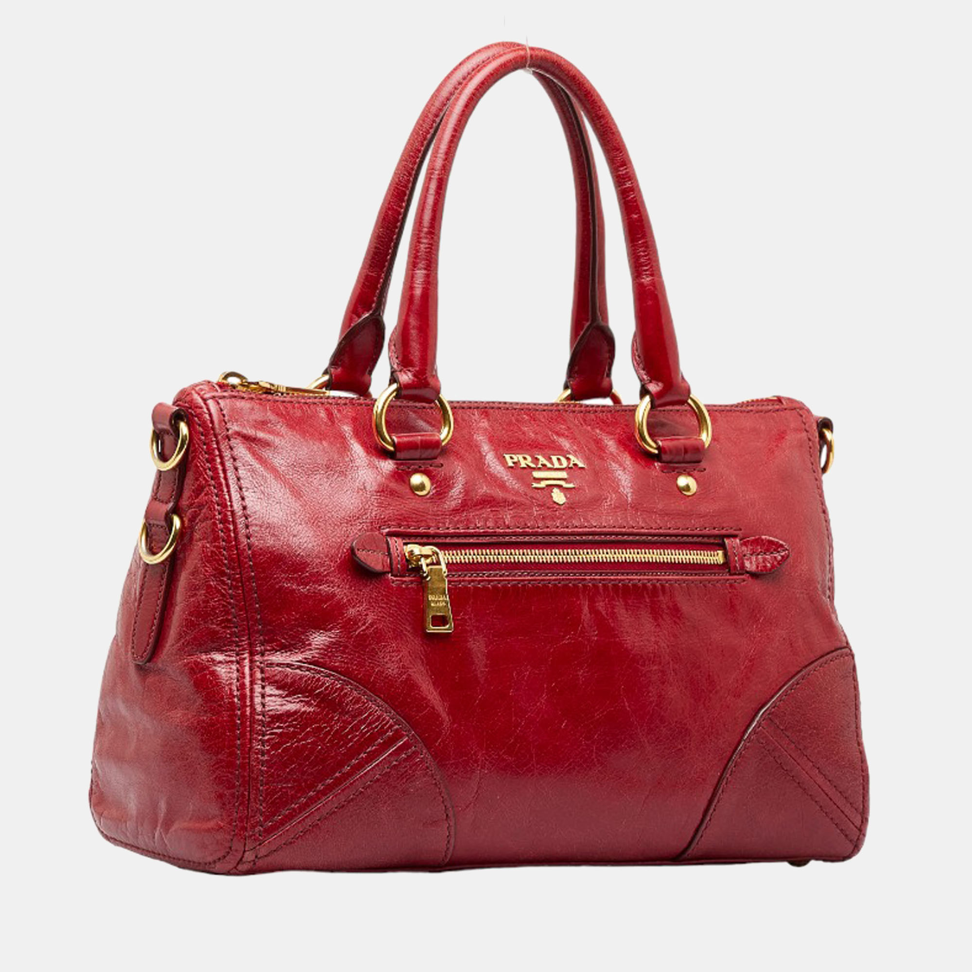 

Prada Red Vitello Lux Bauletto Bag