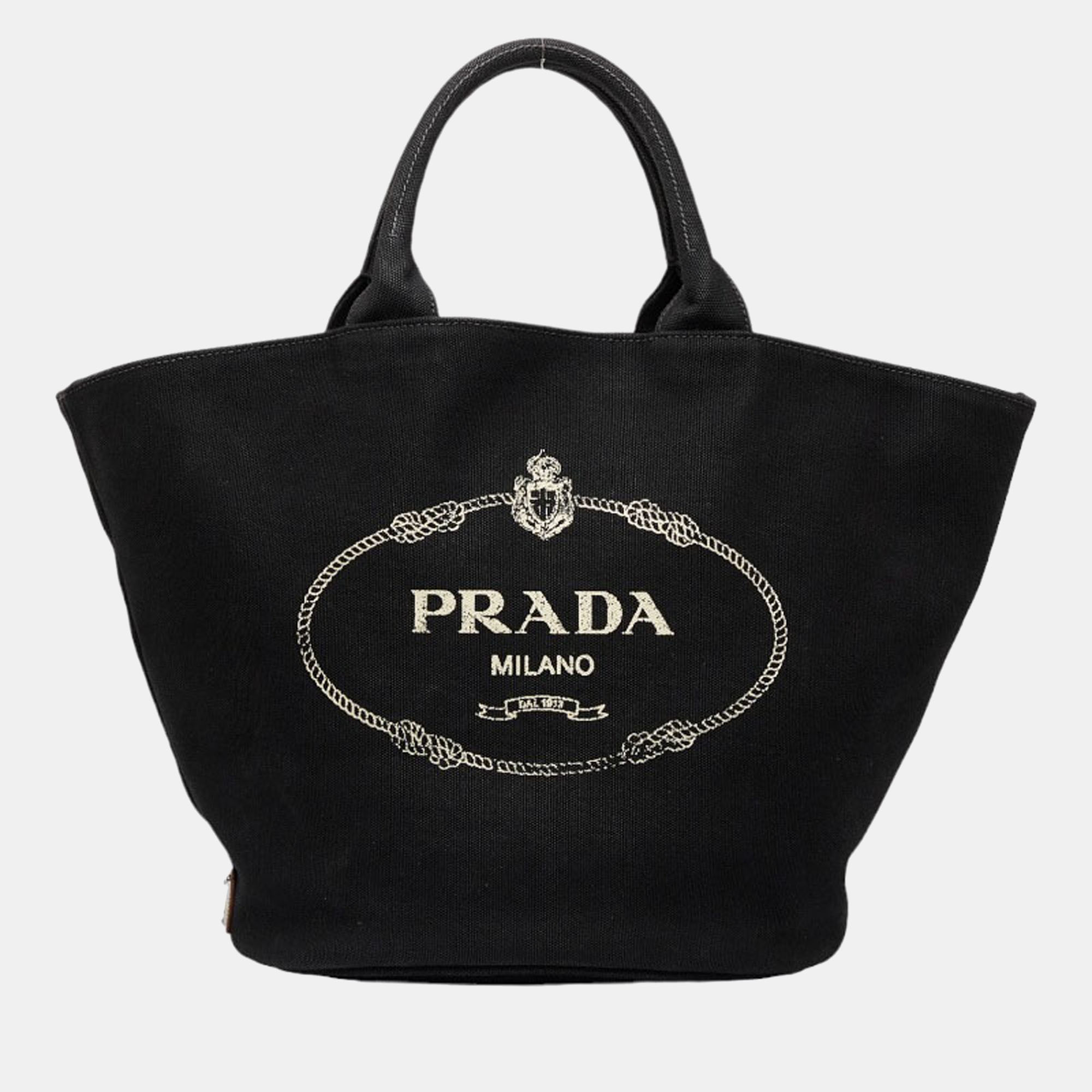 Pre-owned Prada Black Canvas Canapa Logo Tote Bag