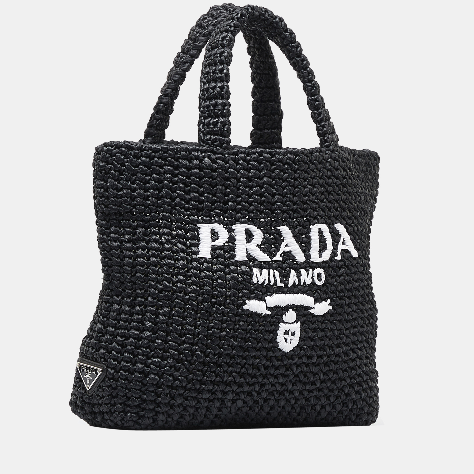 

Prada Black Raffia Logo Handbag