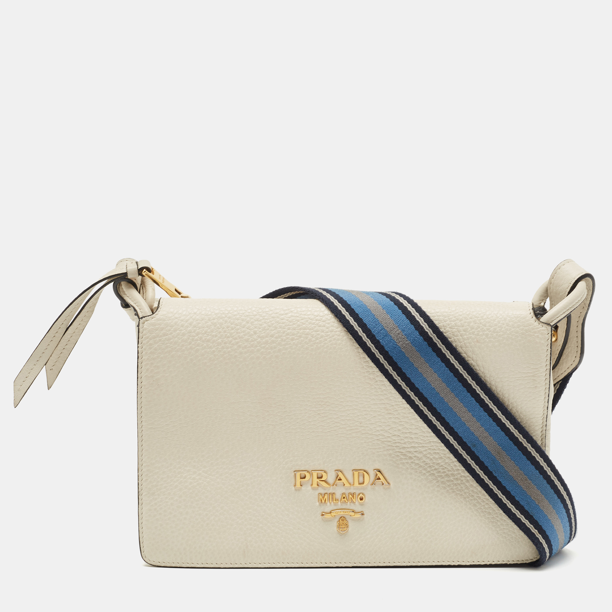 Pre-owned Prada Off White Leather Flap Crossbody Bag