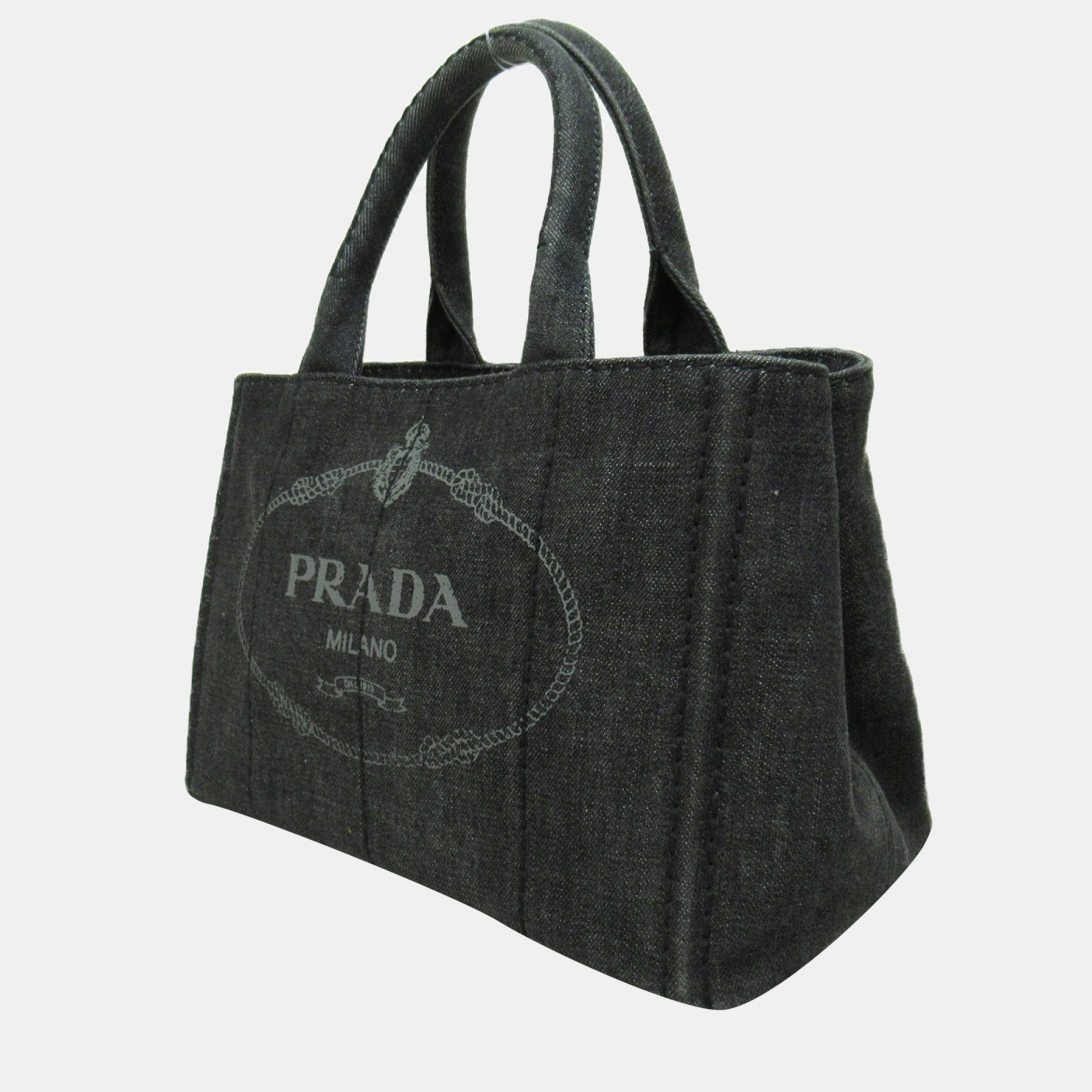 

Prada Black Denim Canapa Logo Handbag Handbag