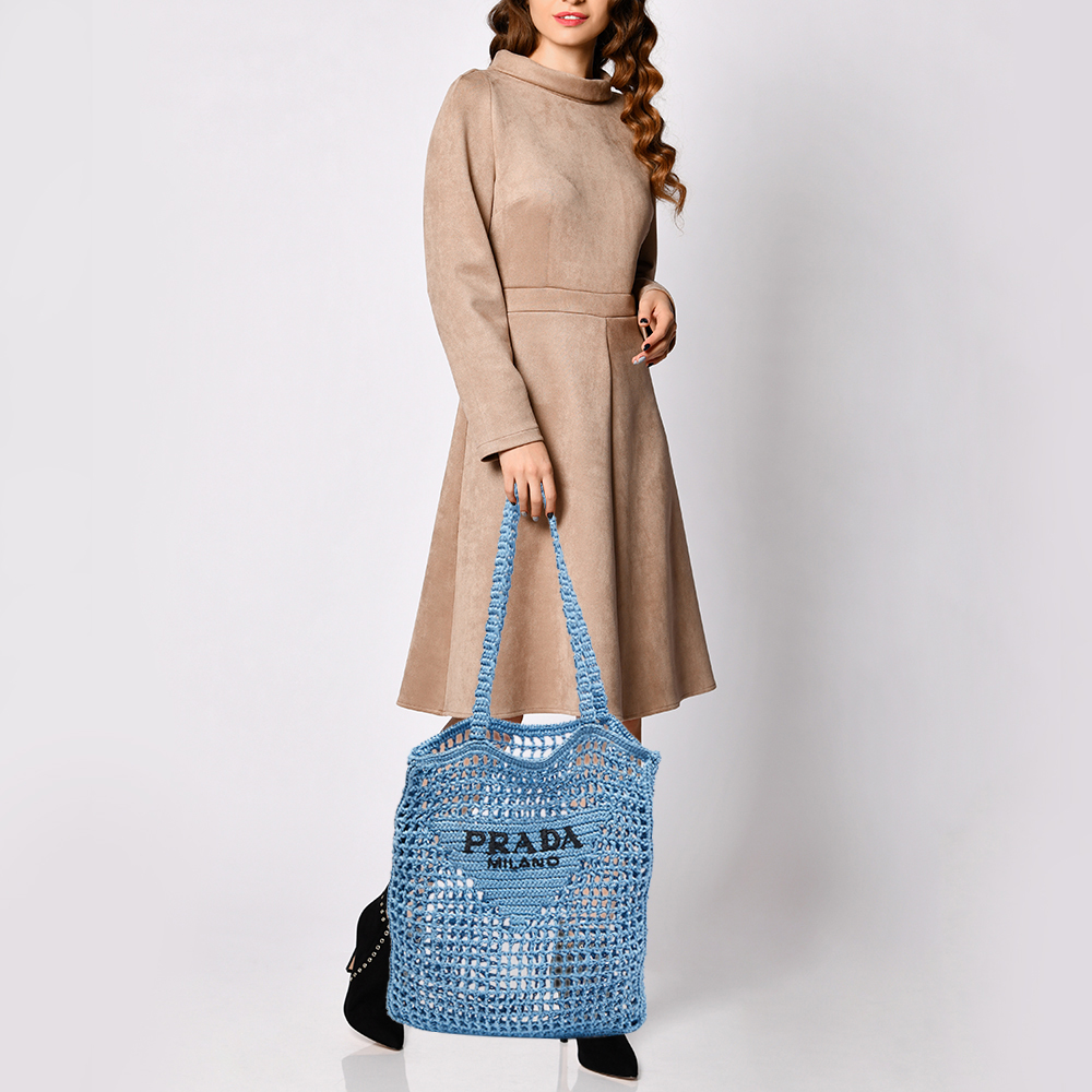 

Prada Light Blue Straw Crochet Tote