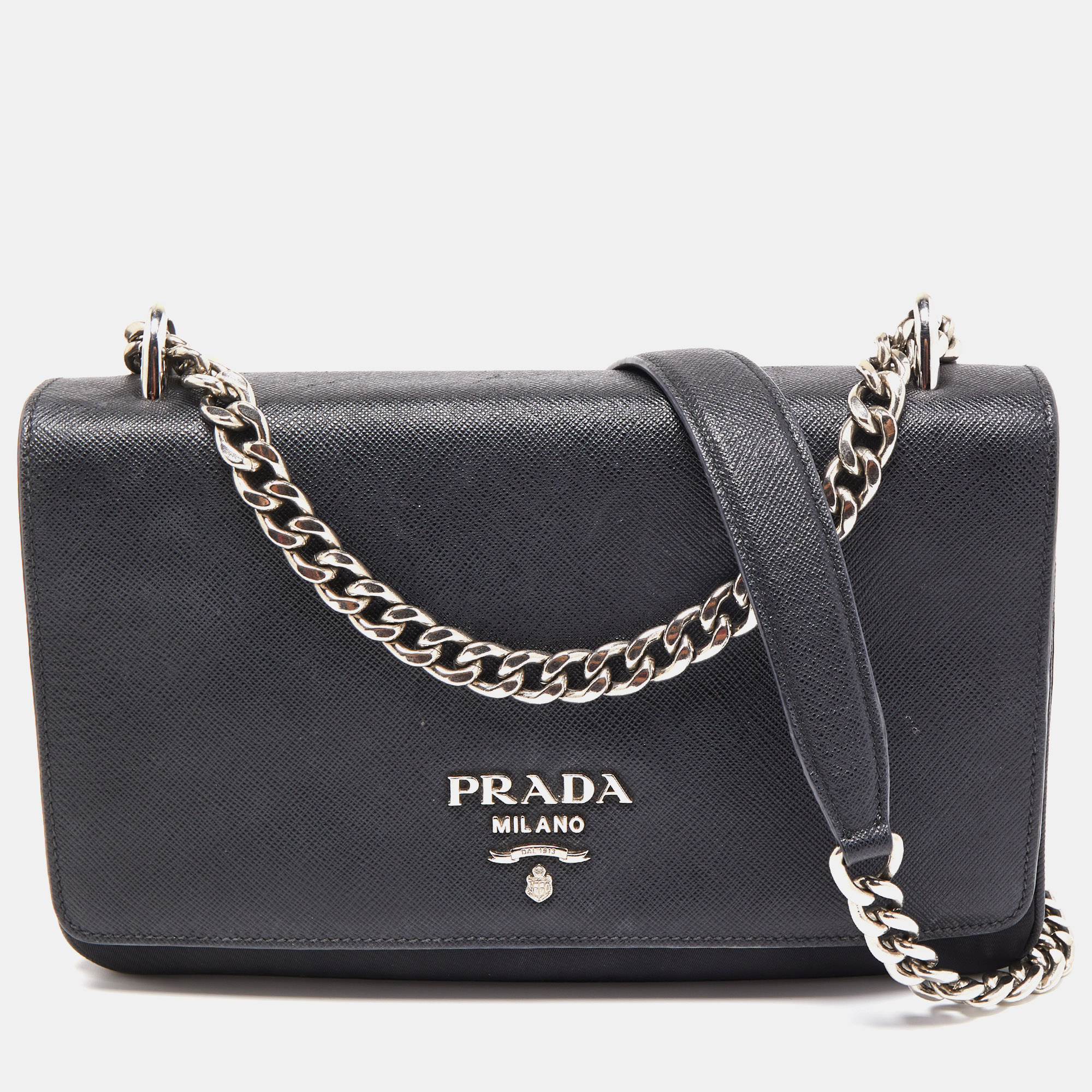 Prada Black Saffiano Leather Flap Shoulder Bag