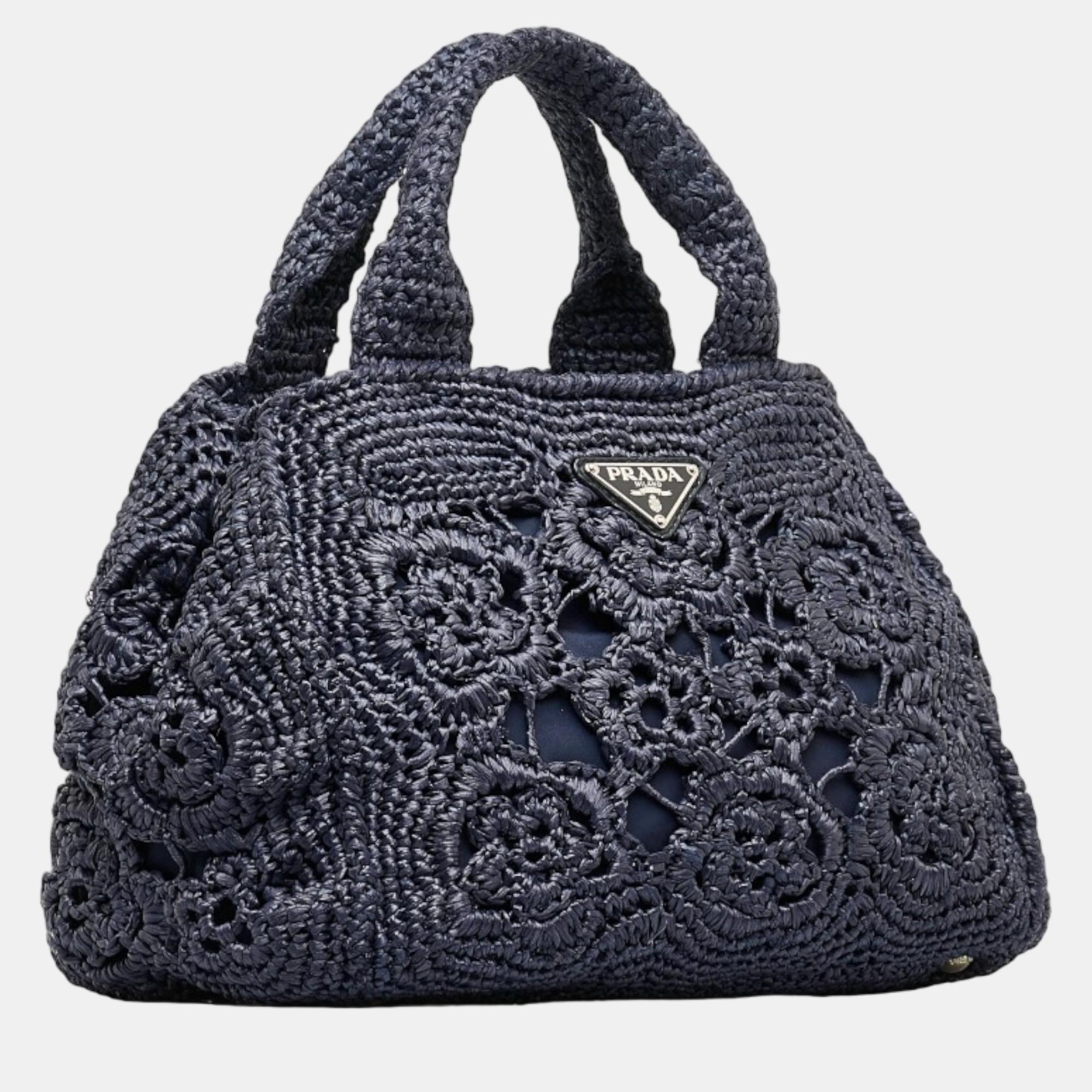 

Prada Purple Natural Material Canapa Convertible Raffia Crochet Handbag